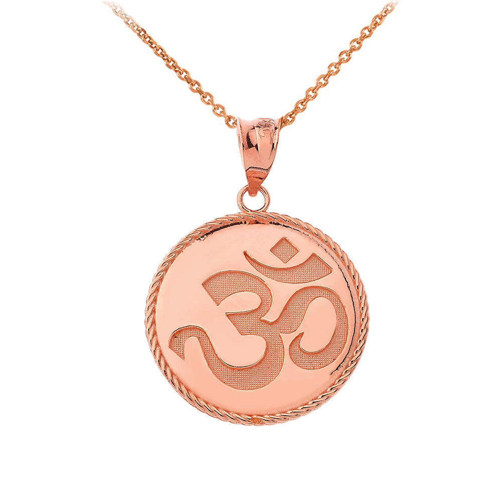 Gold Ohm Symbol Disc Pendant Necklace, view 3