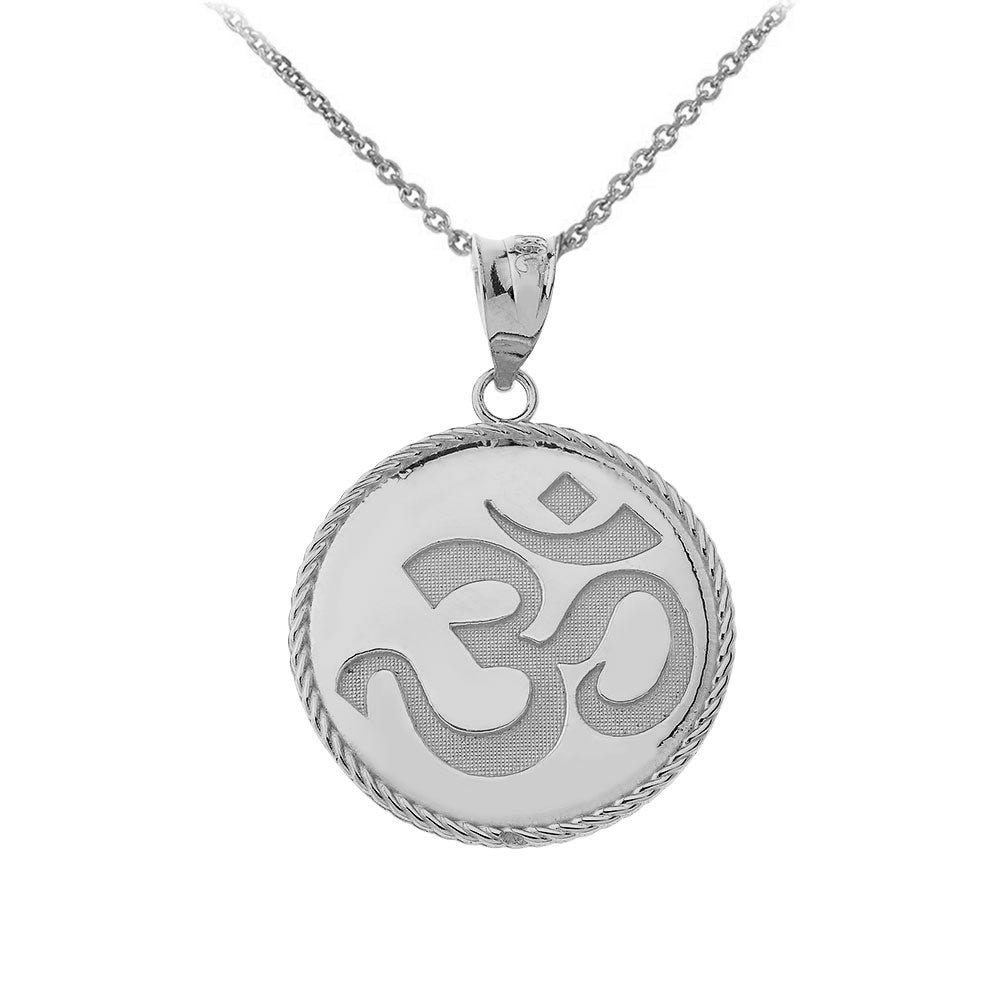 Gold Ohm Symbol Disc Pendant Necklace, view 5