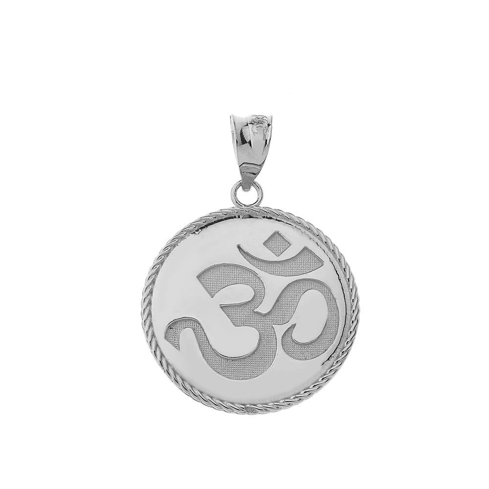 Gold Ohm Symbol Disc Pendant Necklace, view 6