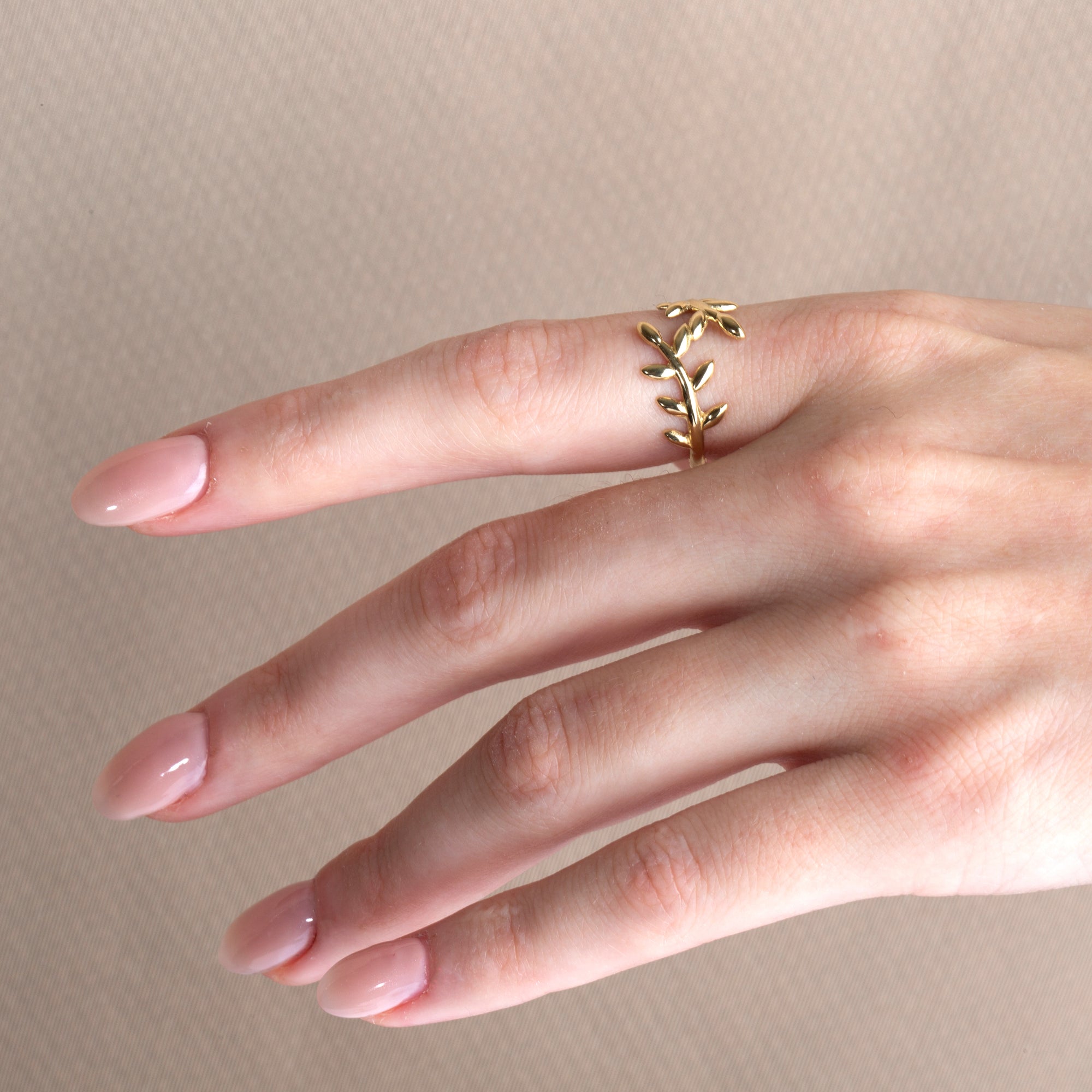 Gold Olive Branch Vines Band Ring, view 2