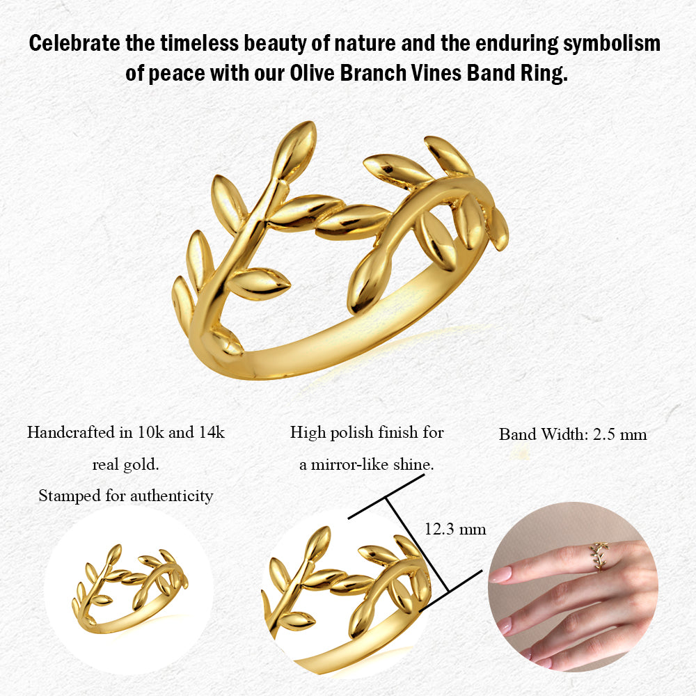 Gold Olive Branch Vines Band Ring, view 3