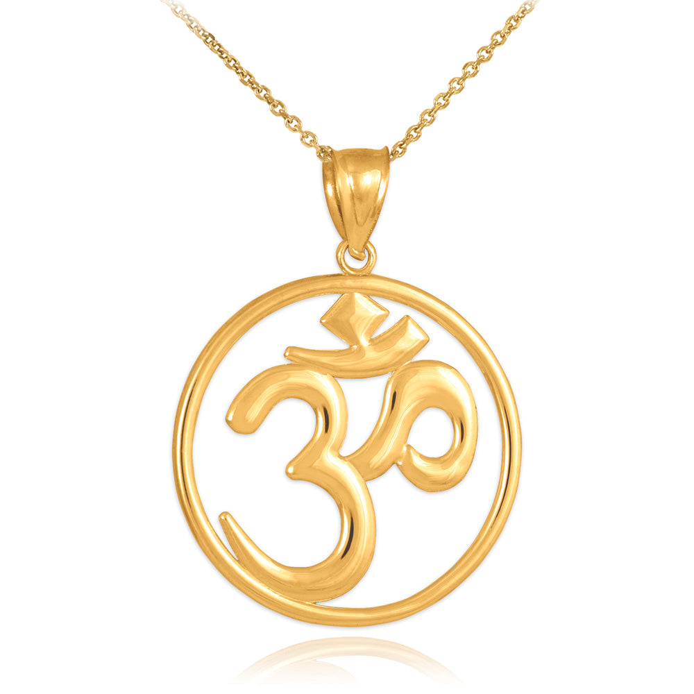 Gold Om (Ohm) Medallion Openwork Pendant Necklace