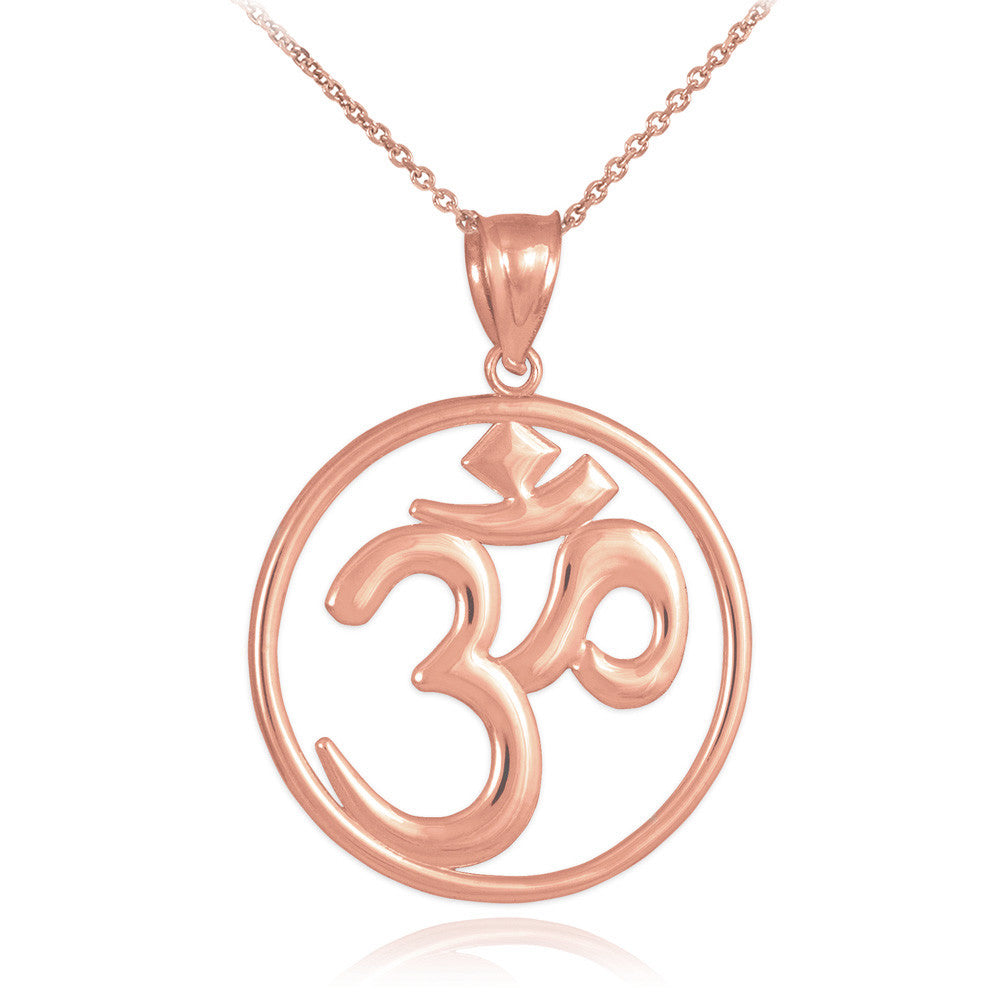 Gold Om (Ohm) Medallion Openwork Pendant Necklace, view 2