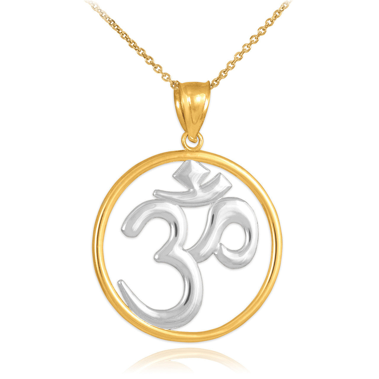 Gold Om (Ohm) Medallion Openwork Pendant Necklace, view 4