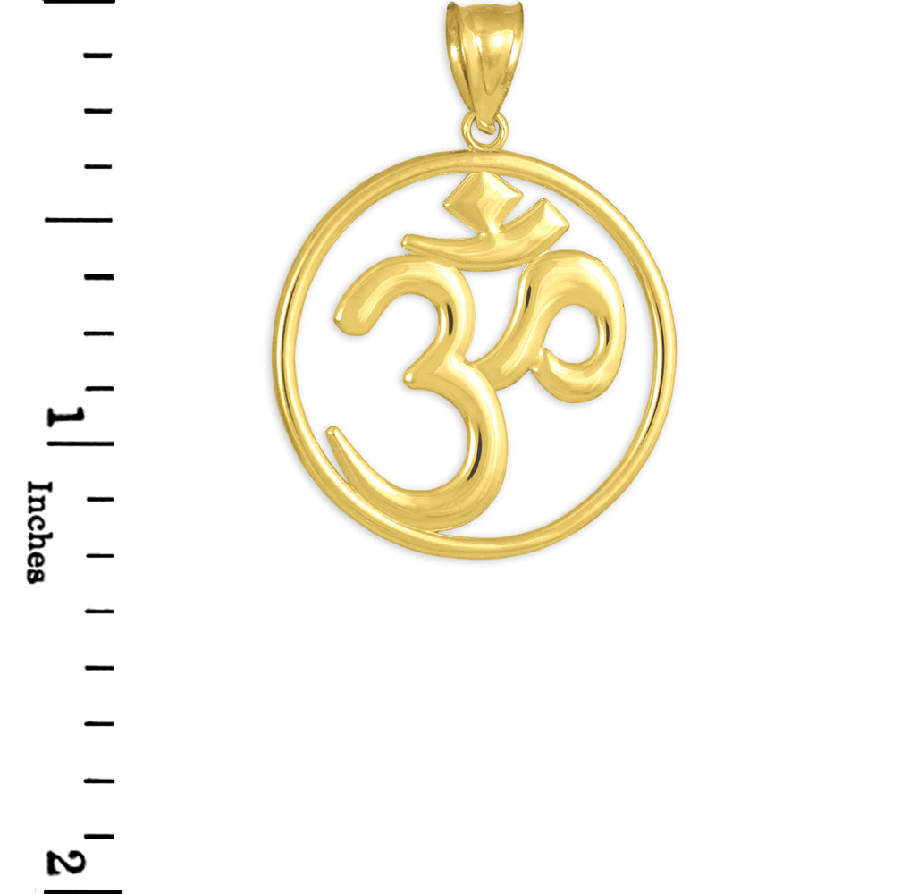 Gold Om (Ohm) Medallion Openwork Pendant Necklace, view 8