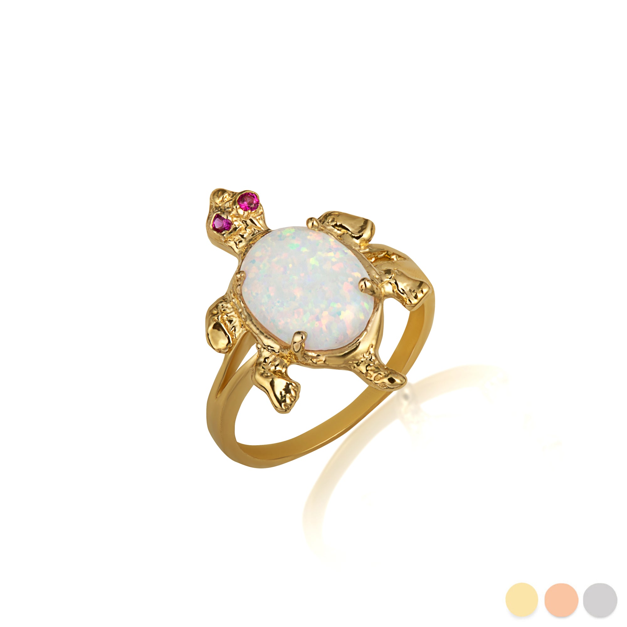 Gold Opal & Ruby Birthstone Sea Turtle Ring