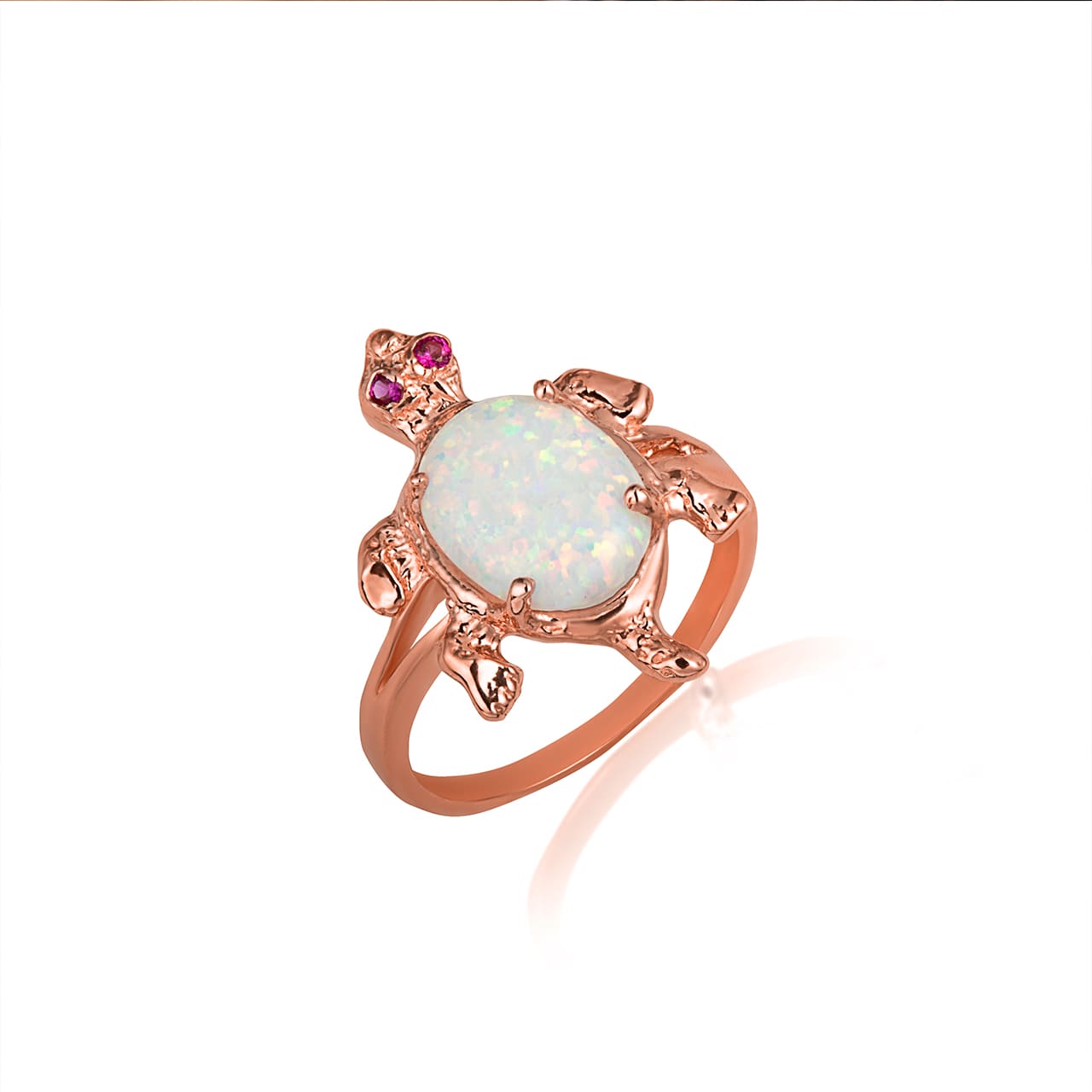 Gold Opal & Ruby Birthstone Sea Turtle Ring, view 3