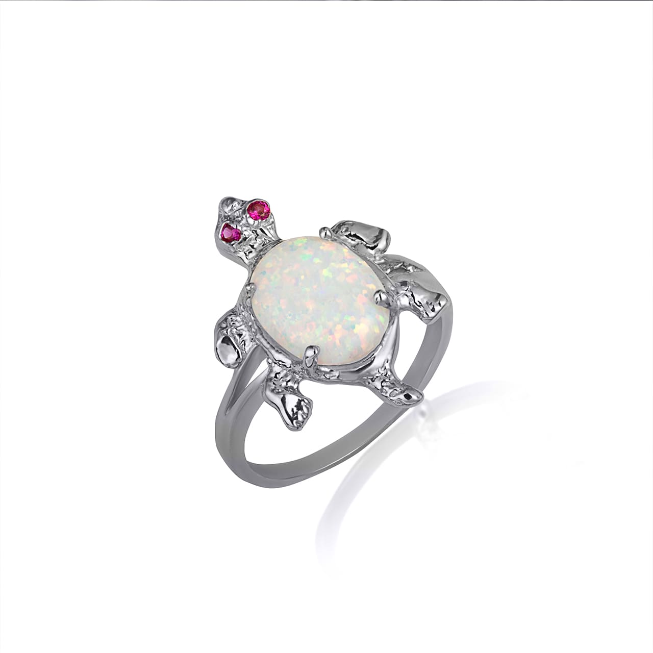 Gold Opal & Ruby Birthstone Sea Turtle Ring, view 4