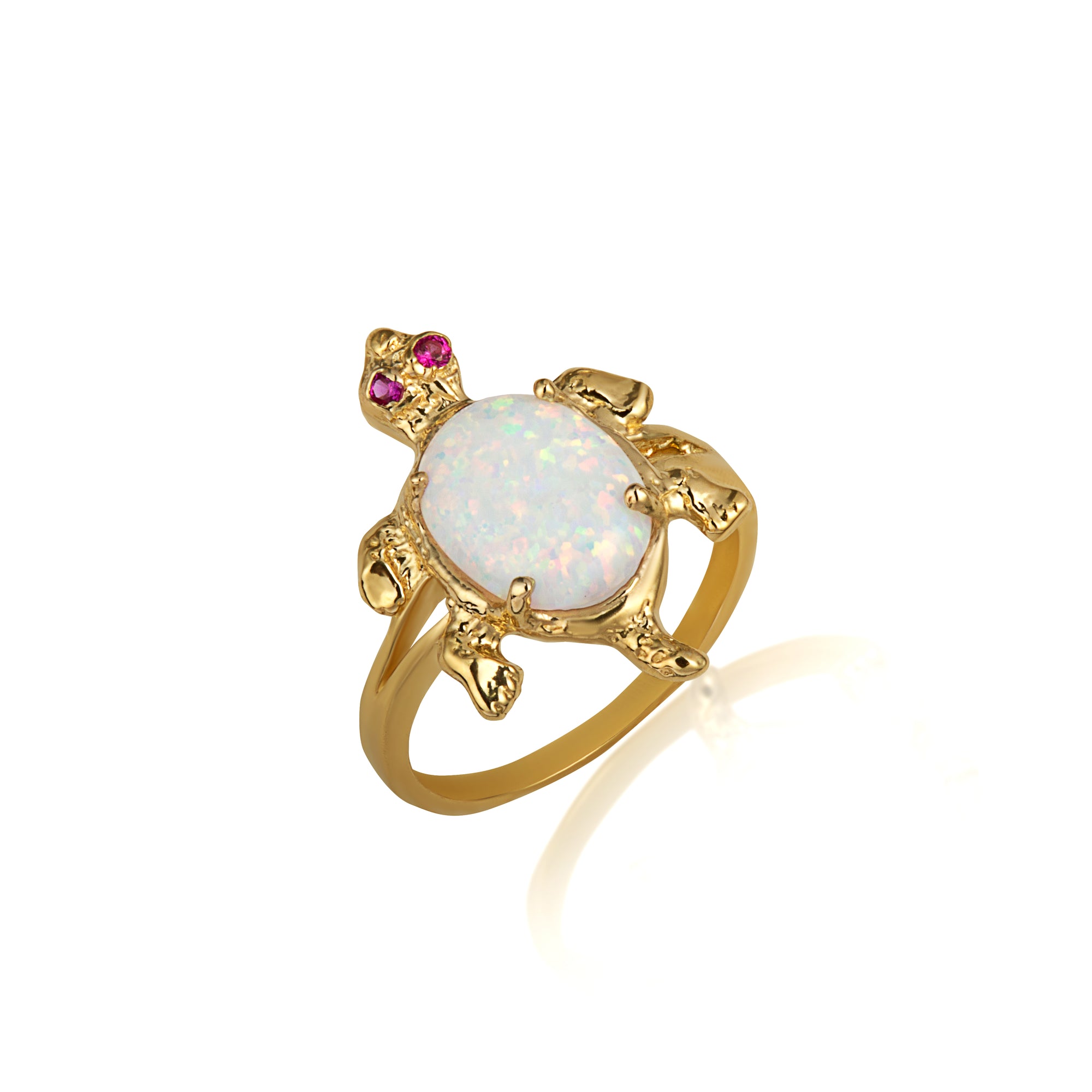 Gold Opal & Ruby Birthstone Sea Turtle Ring, view 5
