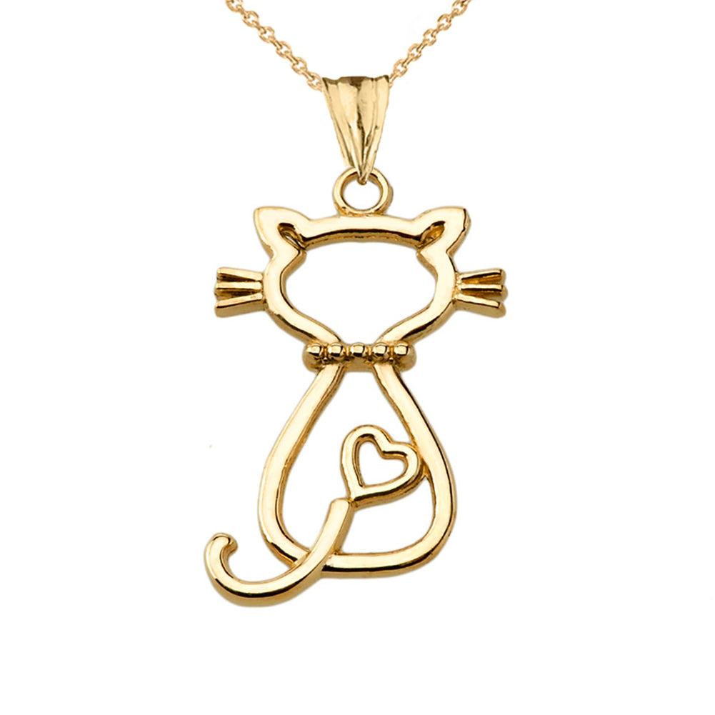 Gold Openwork Backwards Cat Pendant Necklace