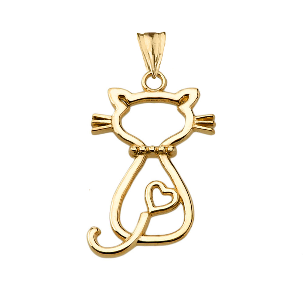 Gold Openwork Backwards Cat Pendant Necklace, view 2