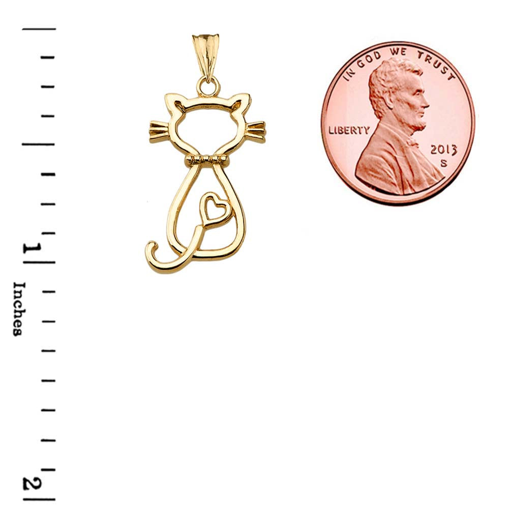 Gold Openwork Backwards Cat Pendant Necklace, view 3