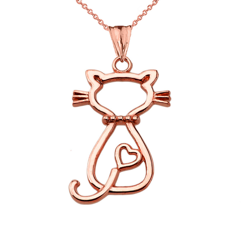 Gold Openwork Backwards Cat Pendant Necklace, view 4
