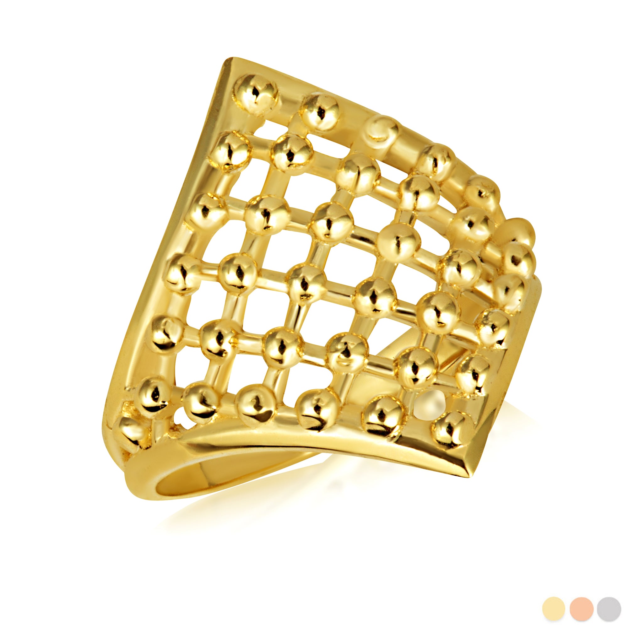 Gold Openwork Design Beaded Square Ring