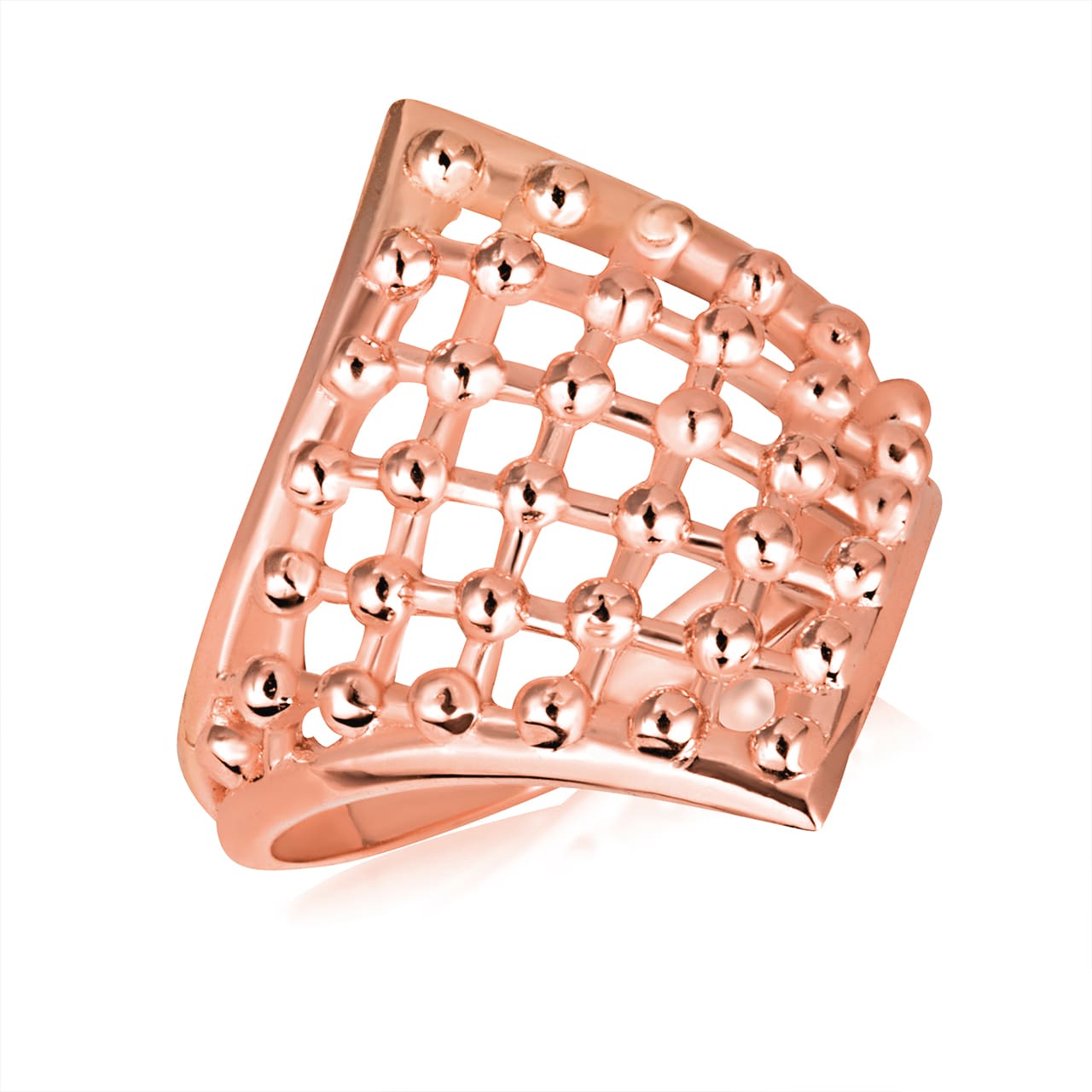 Gold Openwork Design Beaded Square Ring, view 3
