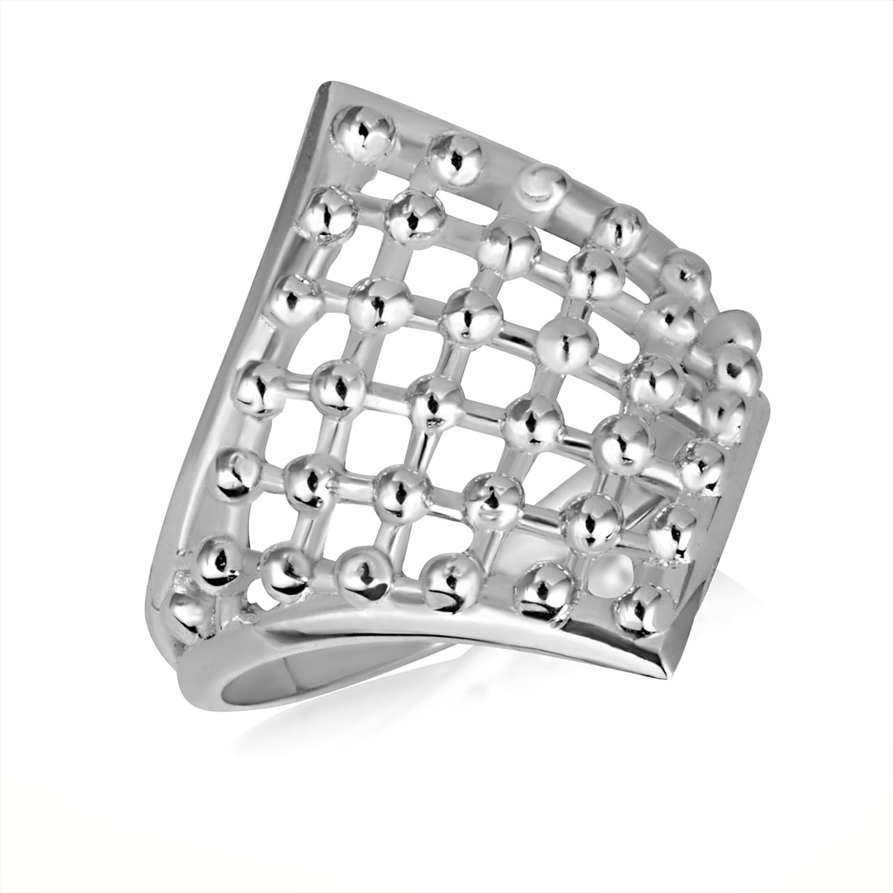 Gold Openwork Design Beaded Square Ring, view 4