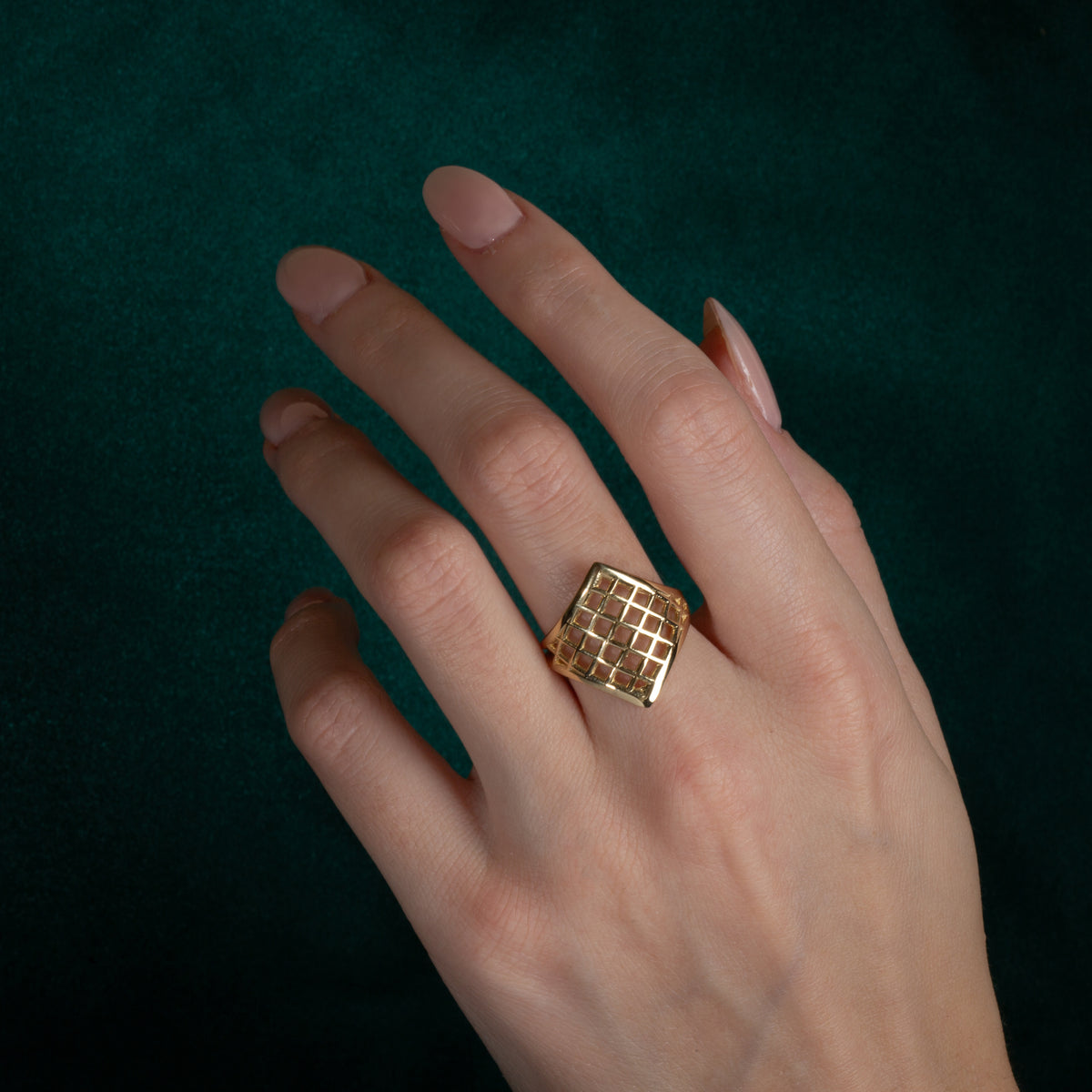 Gold Openwork Design Square Ring, view 2