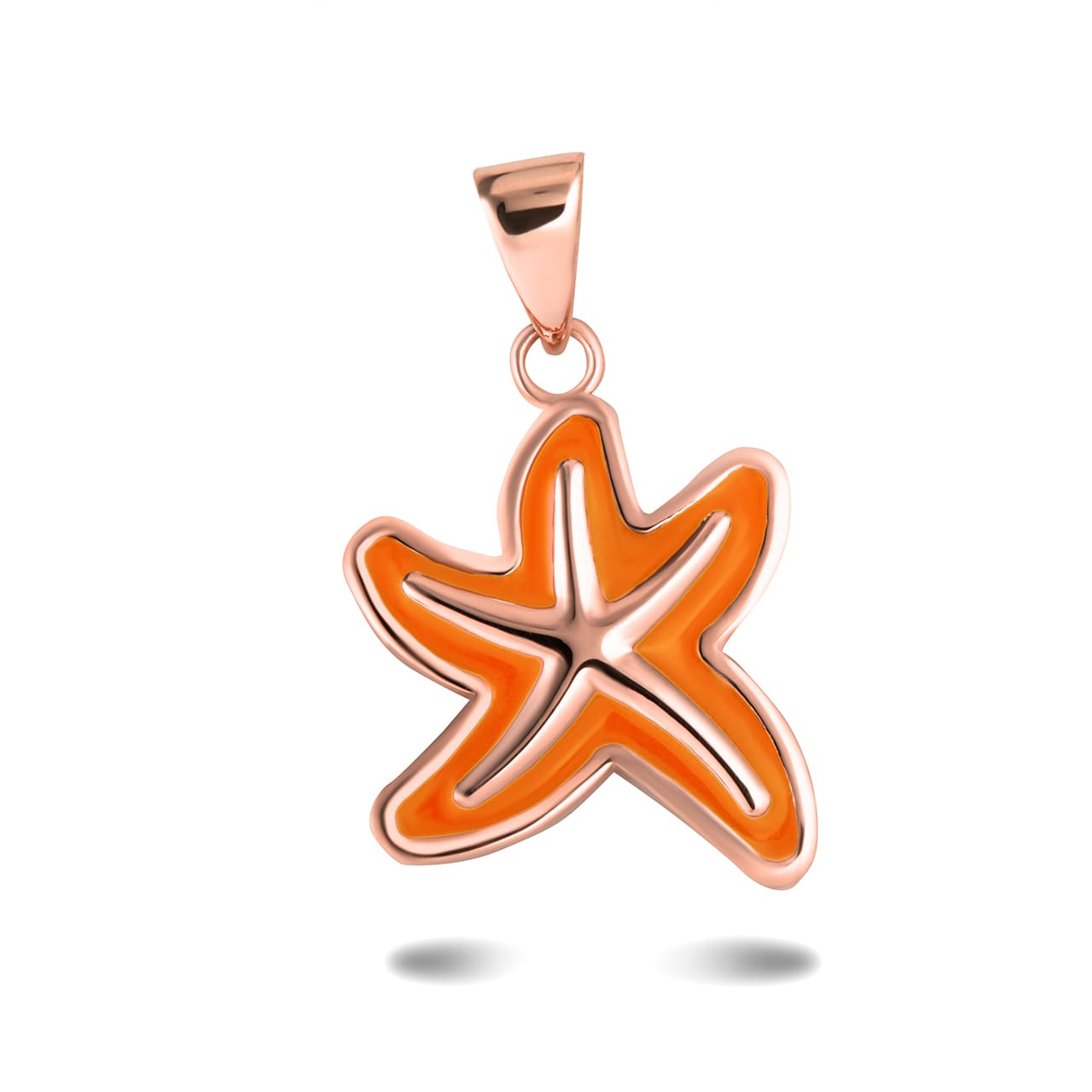 Gold Orange Enamel Sea Starfish Ocean Pendant Necklace, view 5
