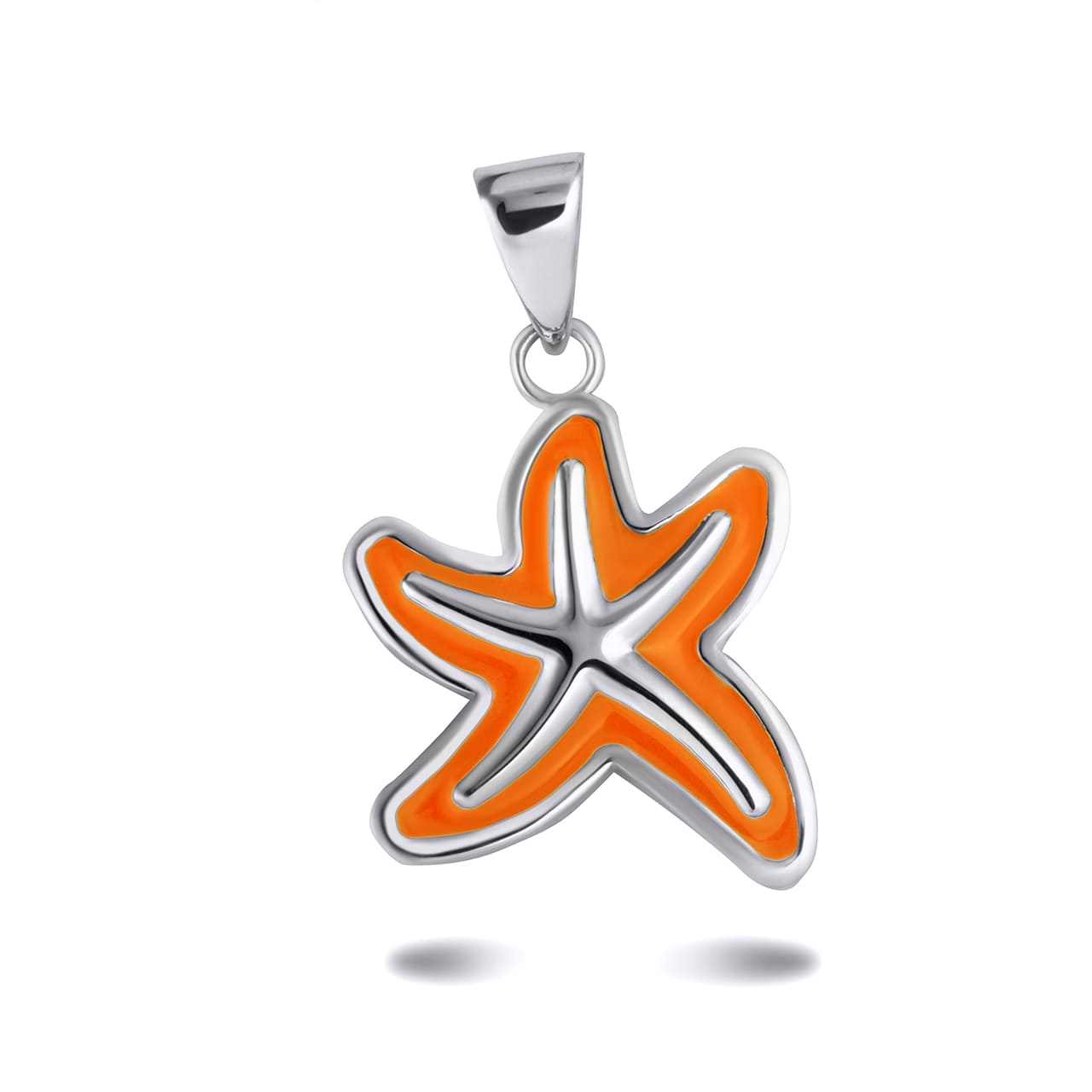 Gold Orange Enamel Sea Starfish Ocean Pendant Necklace, view 7