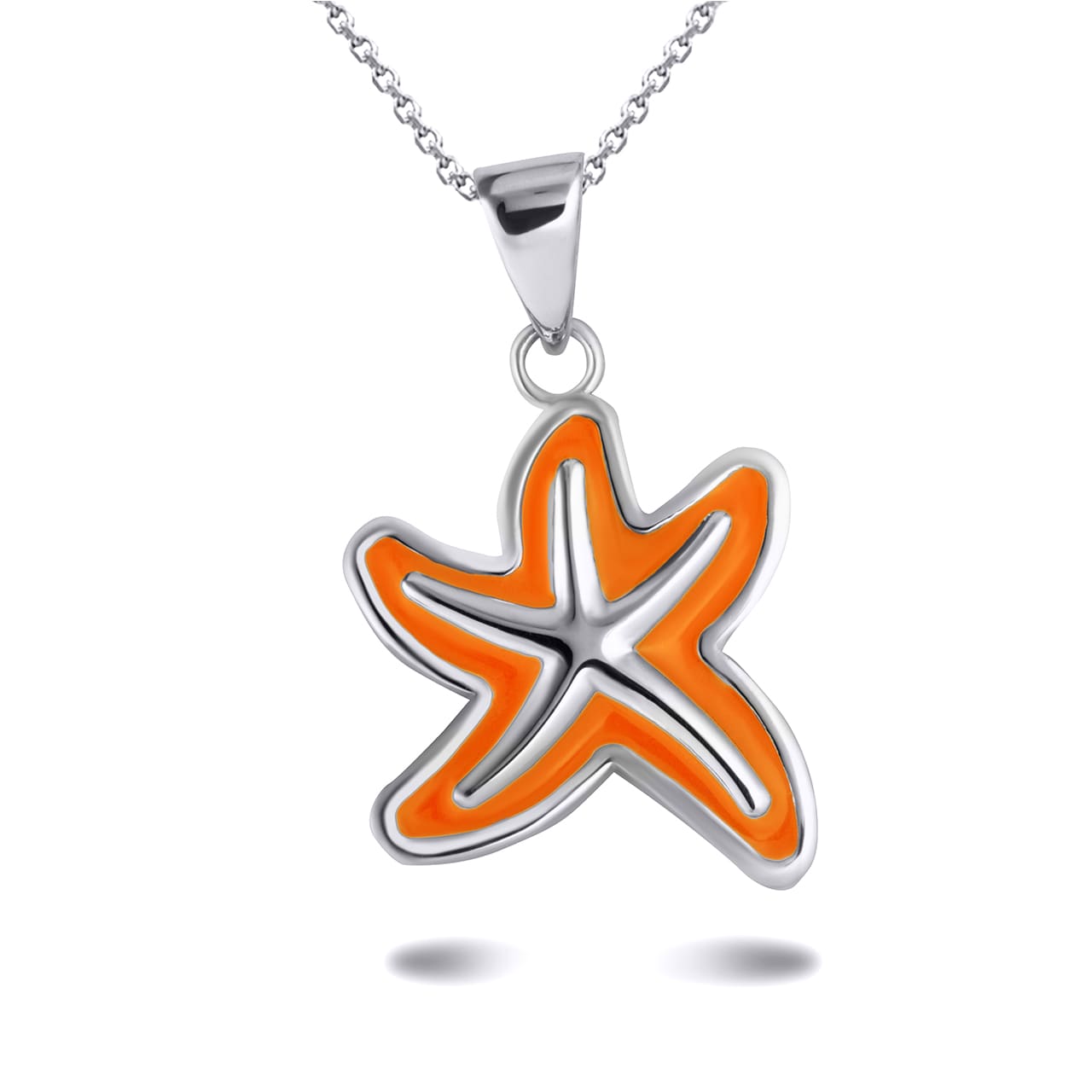 Gold Orange Enamel Sea Starfish Ocean Pendant Necklace, view 8