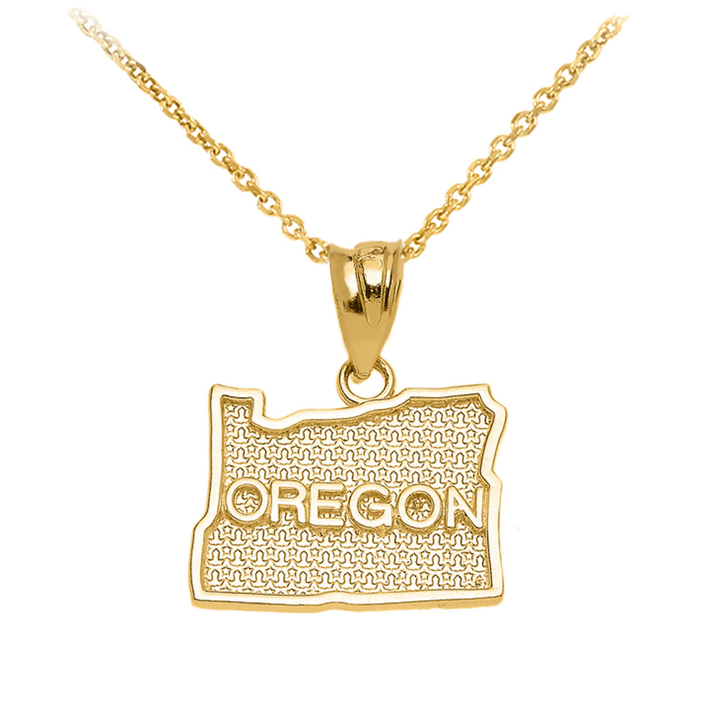 Gold Oregon State Map Pendant Necklace