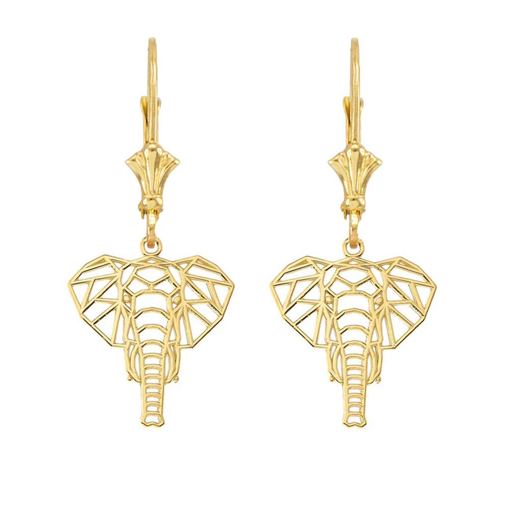 Gold Origami Elephant Leverback Earrings