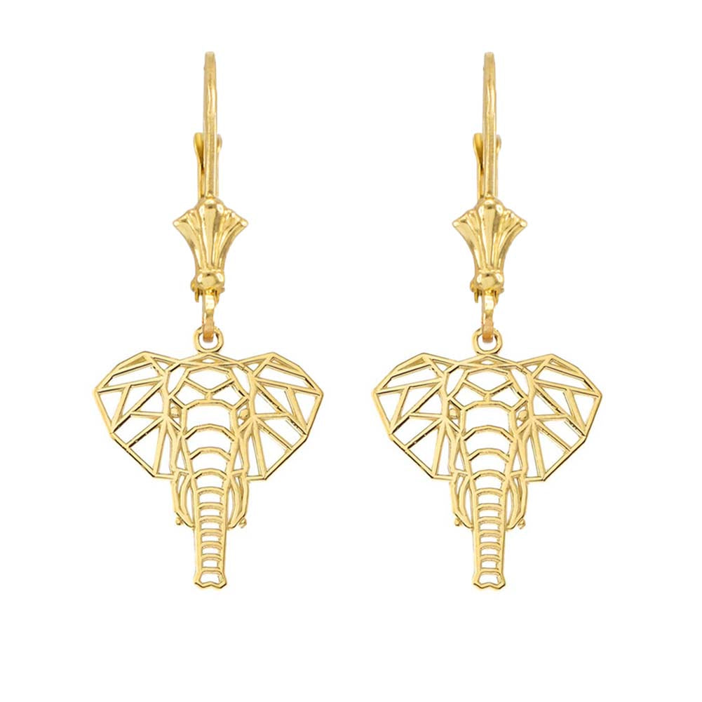 Gold Origami Elephant Leverback Earrings
