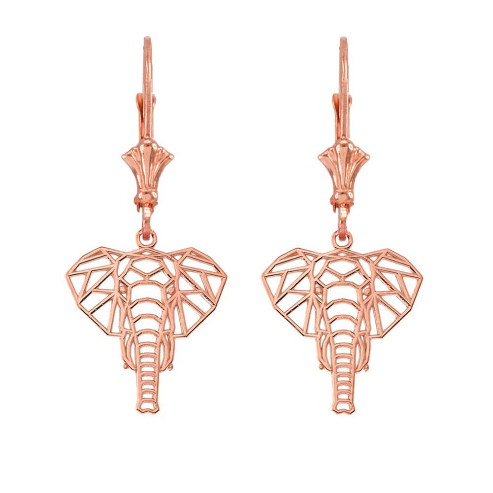 Gold Origami Elephant Leverback Earrings, view 2