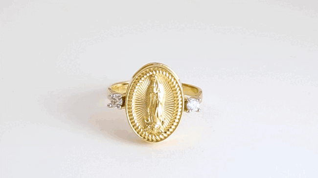 Gold Our Lady Of Guadalupe Oval Rope Signet Ring, view 3