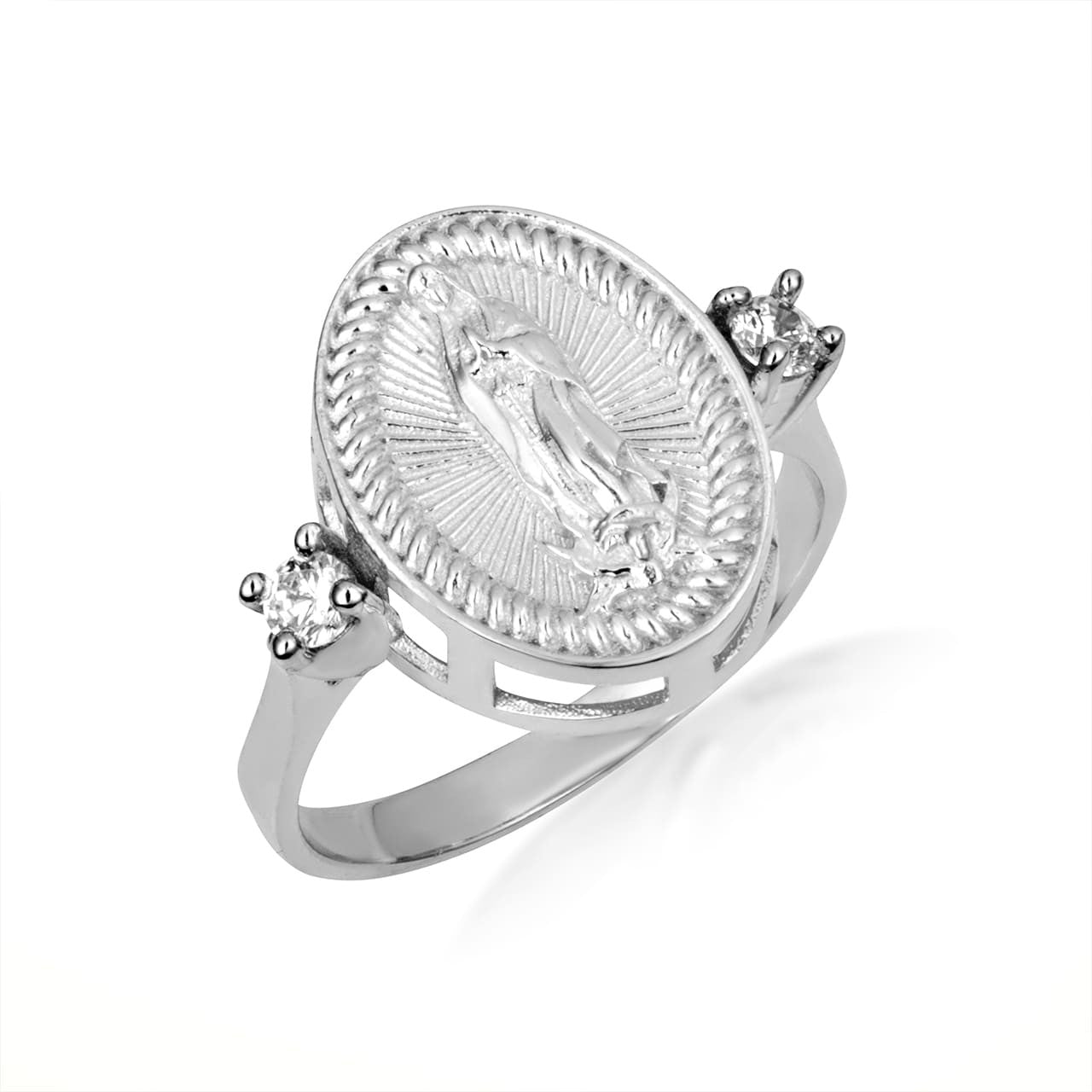 Gold Our Lady Of Guadalupe Oval Rope Signet Ring, view 4