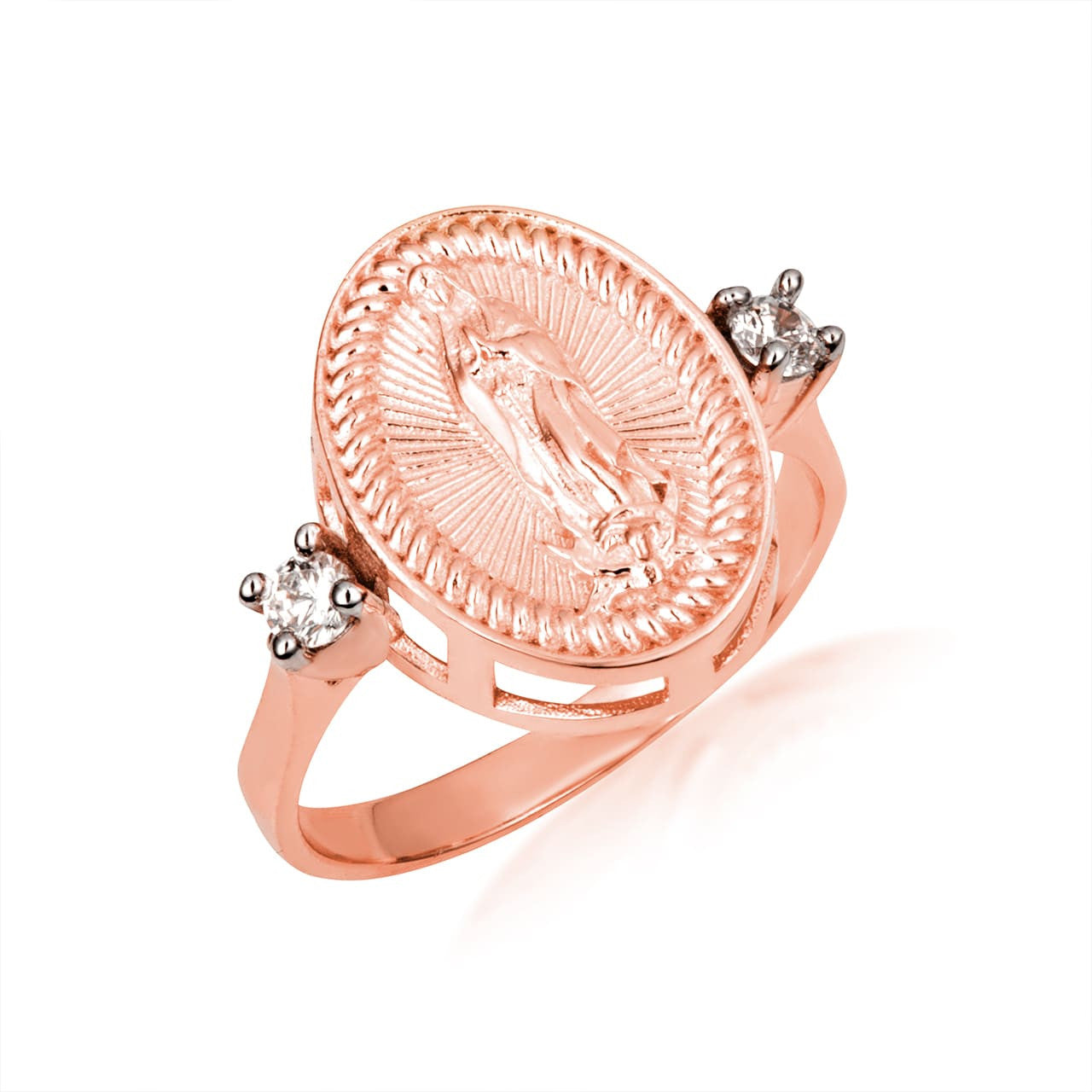 Gold Our Lady Of Guadalupe Oval Rope Signet Ring, view 5