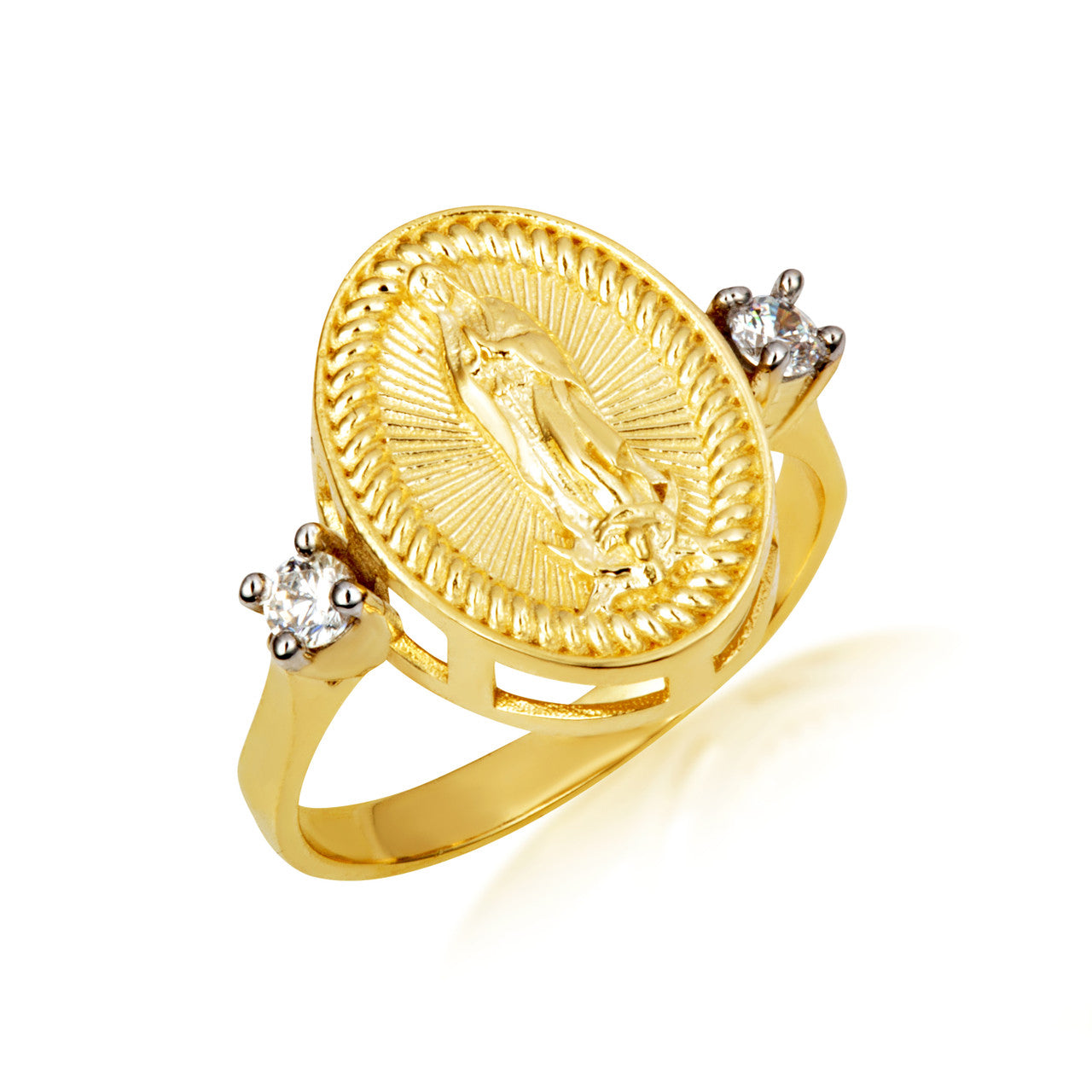 Gold Our Lady Of Guadalupe Oval Rope Signet Ring, view 6