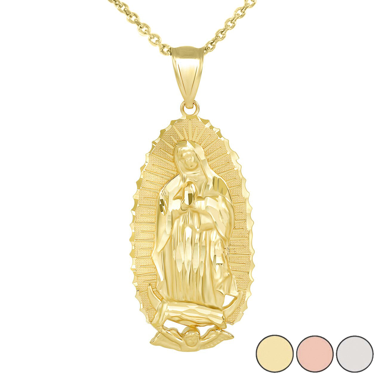 Gold Our Lady of Guadalupe Virgin Mary Necklace (2.47")