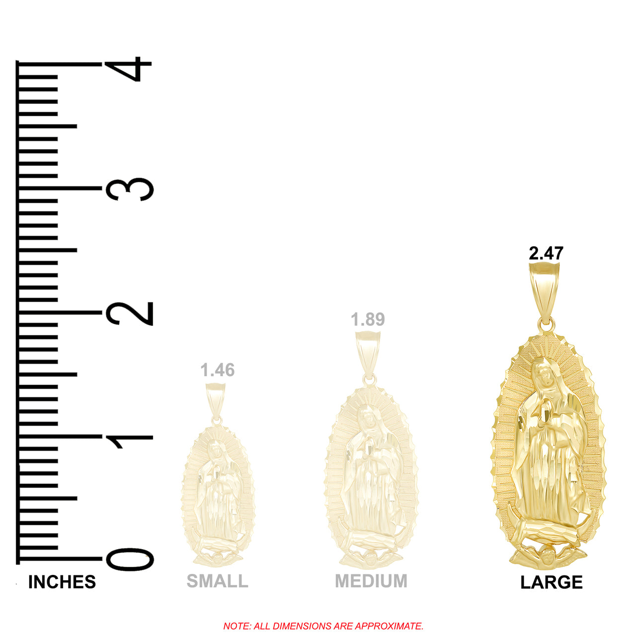 Gold Our Lady of Guadalupe Virgin Mary Necklace (2.47"), view 3