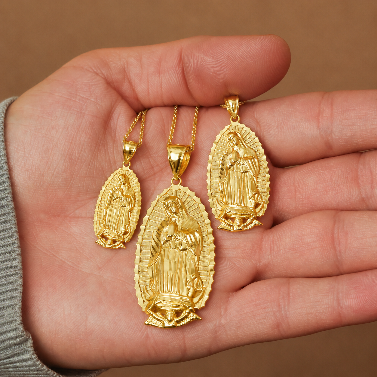 Gold Our Lady of Guadalupe Virgin Mary Necklace (S/M/L), view 3