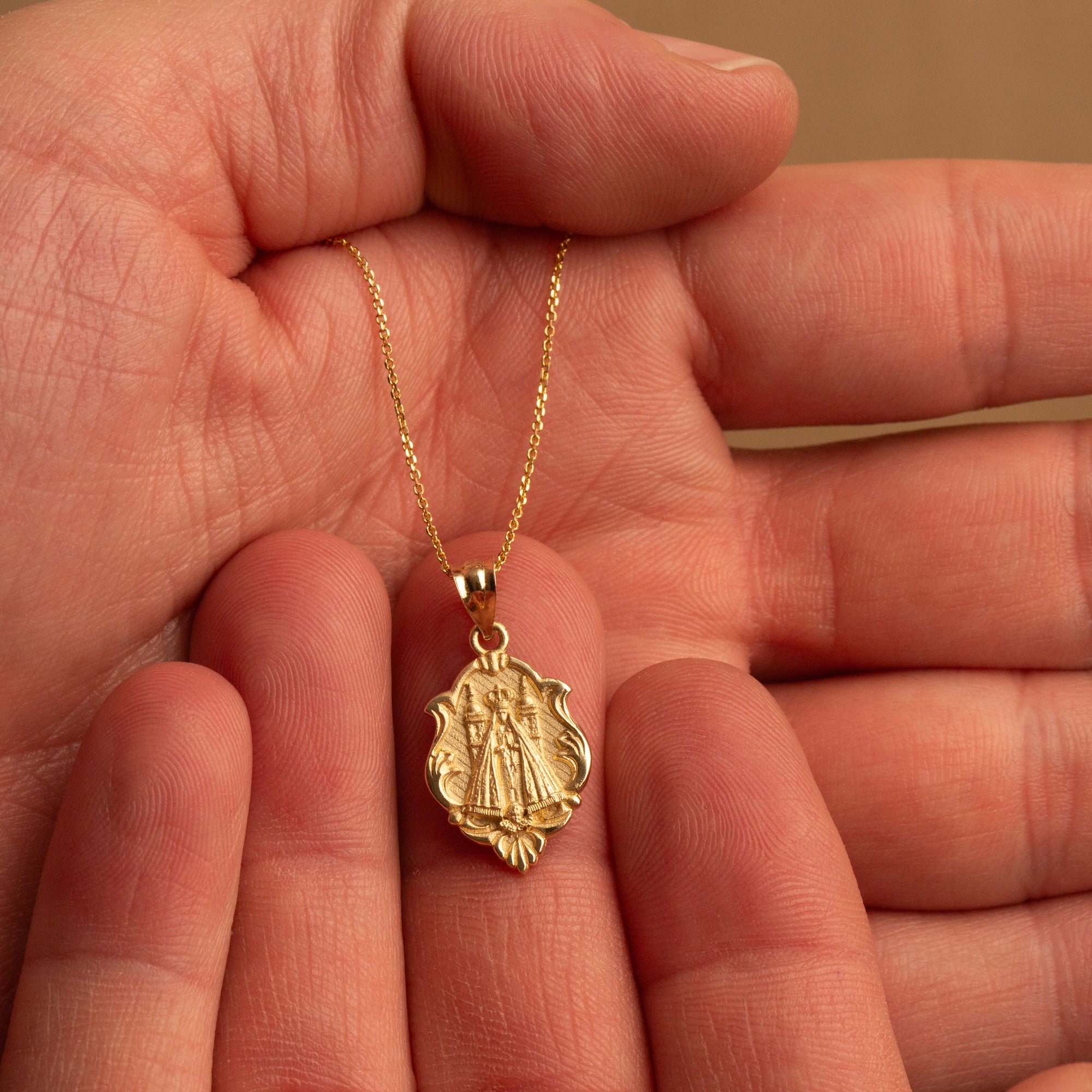 Gold Our Lady of San Juan de los Lagos Religious Pendant Necklace, view 4