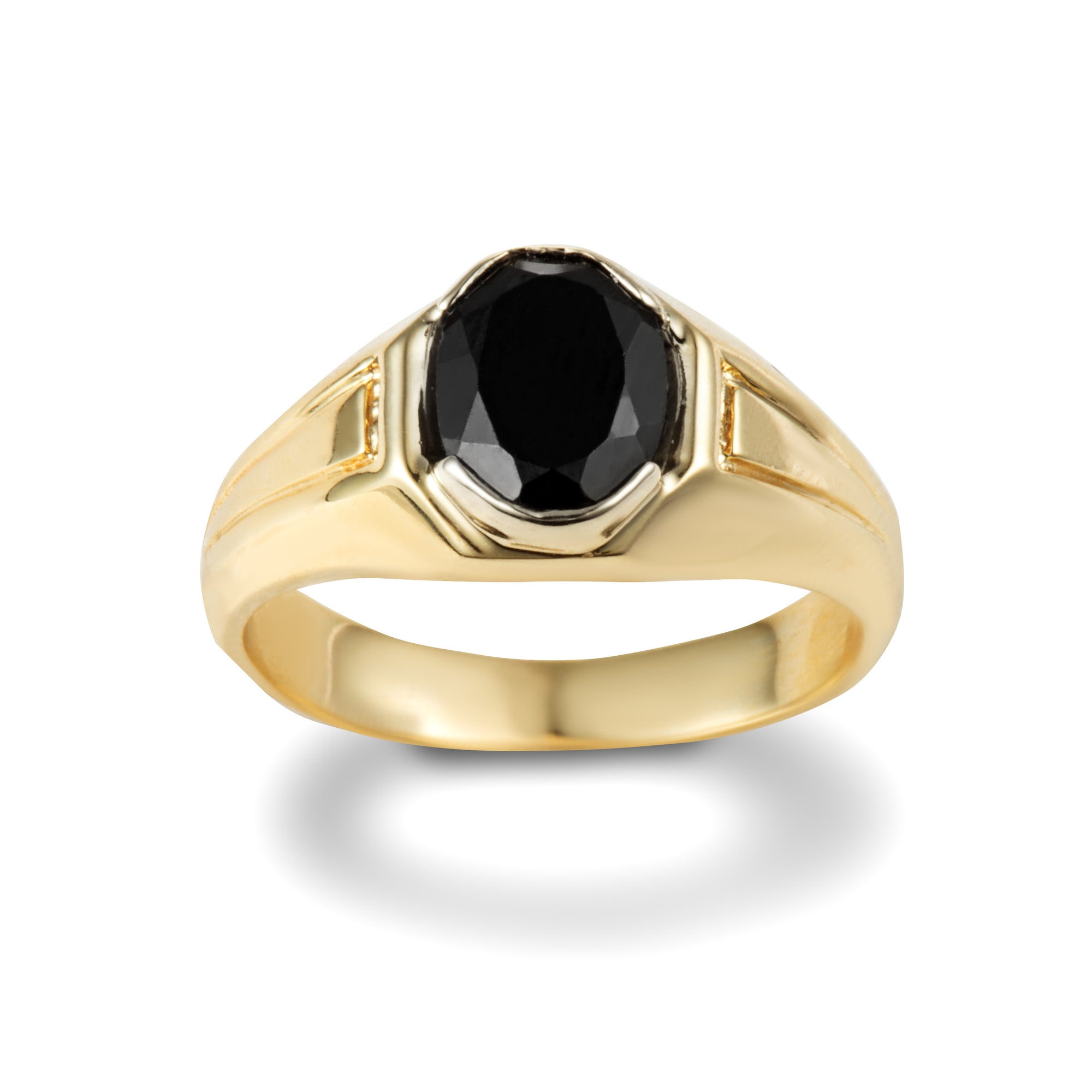 Gold Oval Cut Black Onyx Gemstone Ring