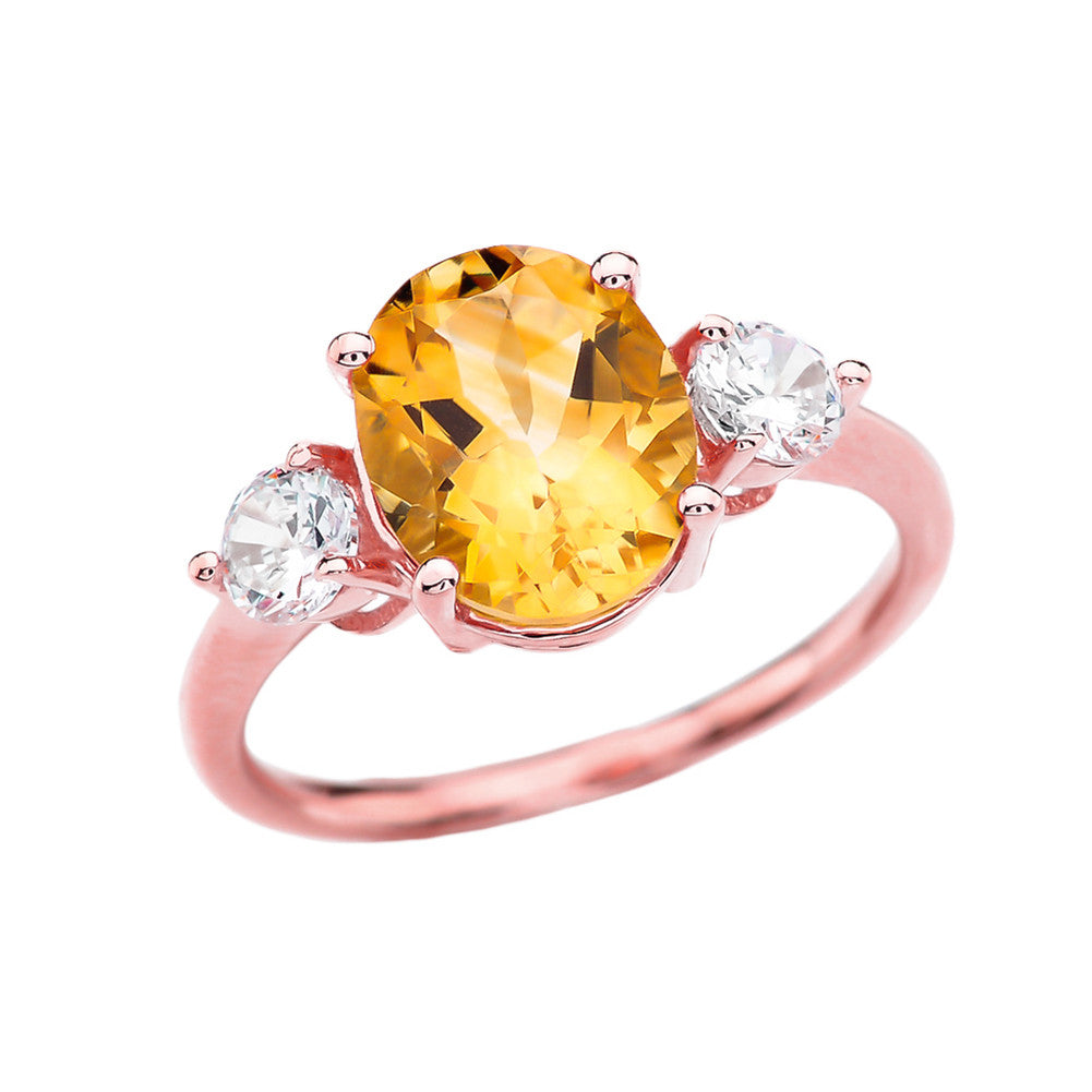 Gold Oval Cut Citrine & White Topaz Birthstone Engagement Ring, view 2