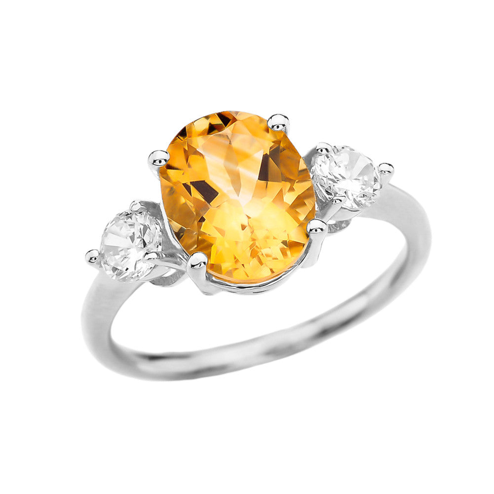 Gold Oval Cut Citrine & White Topaz Birthstone Engagement Ring, view 3