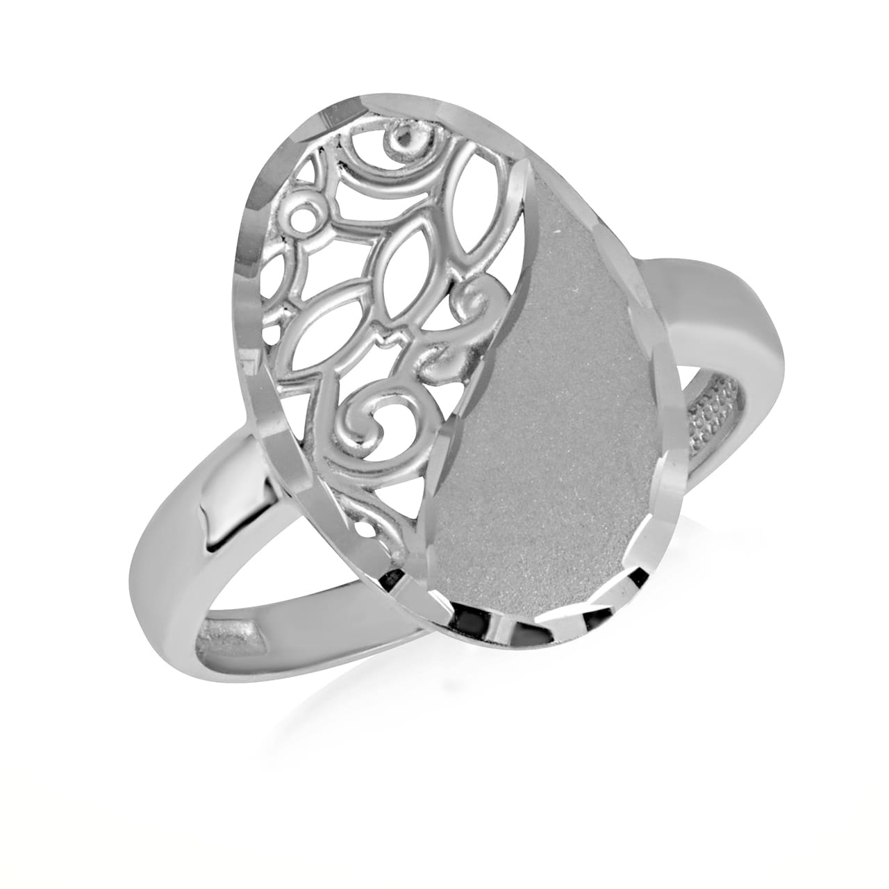 Gold Oval Diamond Cut Floral Statement Ring, view 4