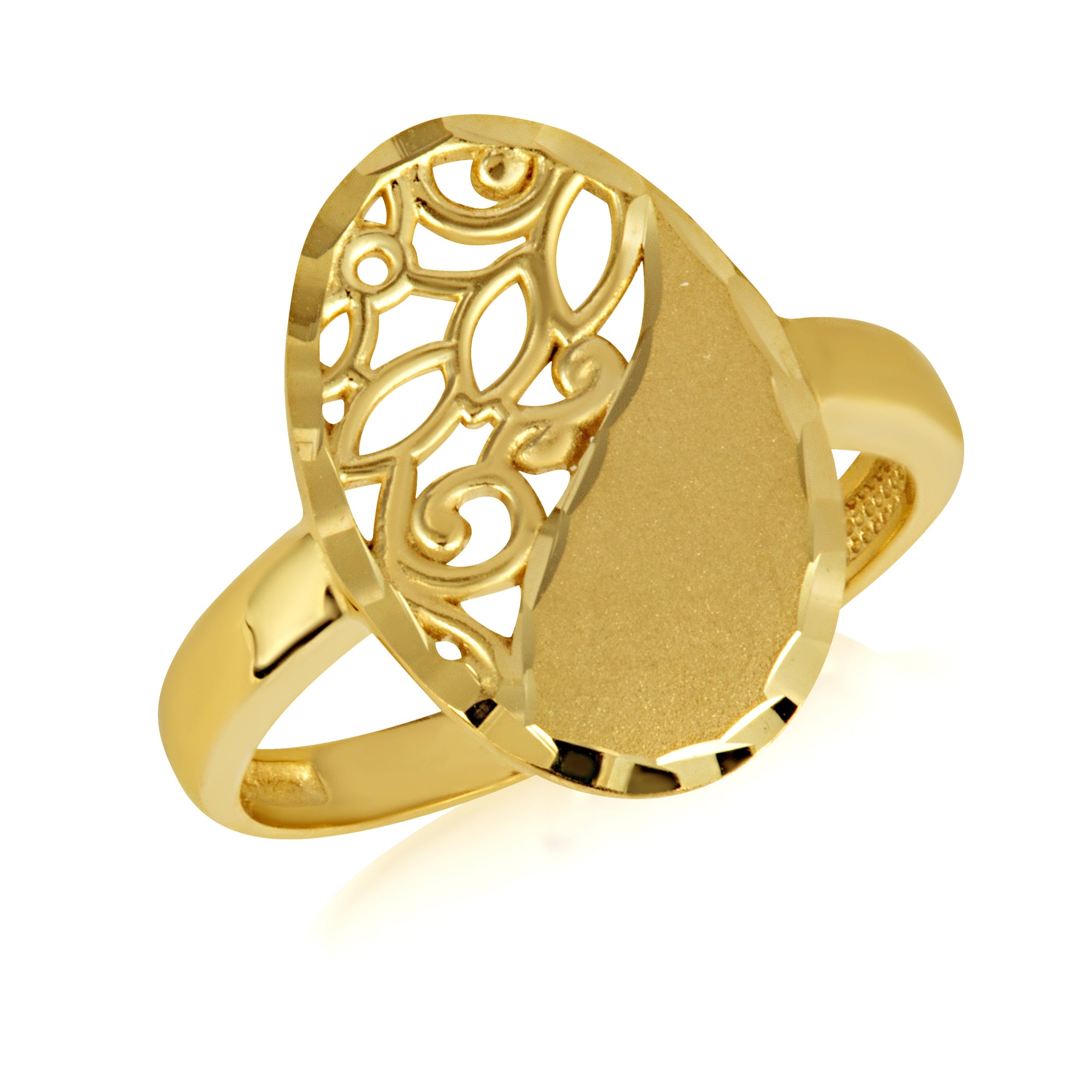 Gold Oval Diamond Cut Floral Statement Ring, view 5
