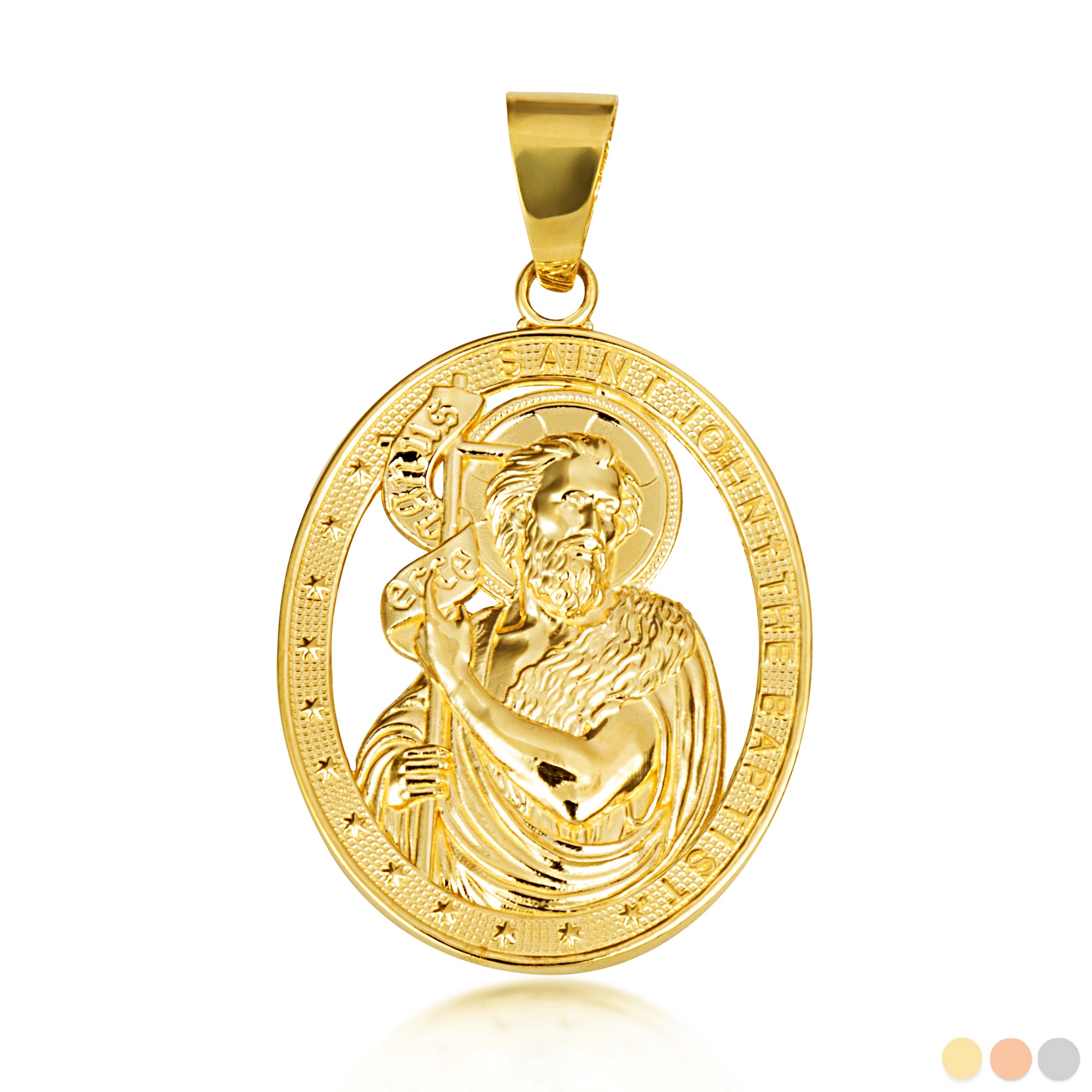 Gold Oval Patron Saint John The Baptist Pendant Necklace