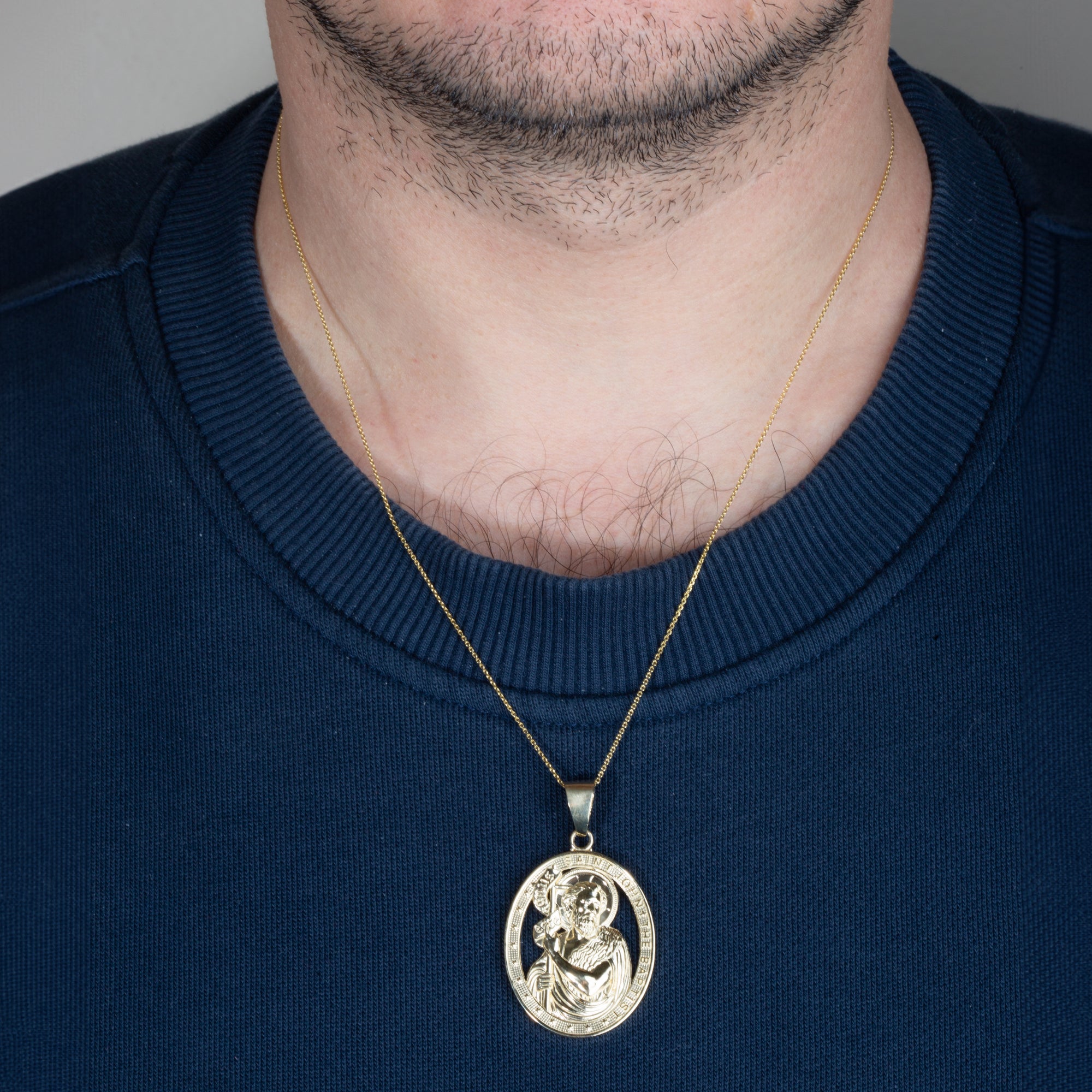 Gold Oval Patron Saint John The Baptist Pendant Necklace, view 2