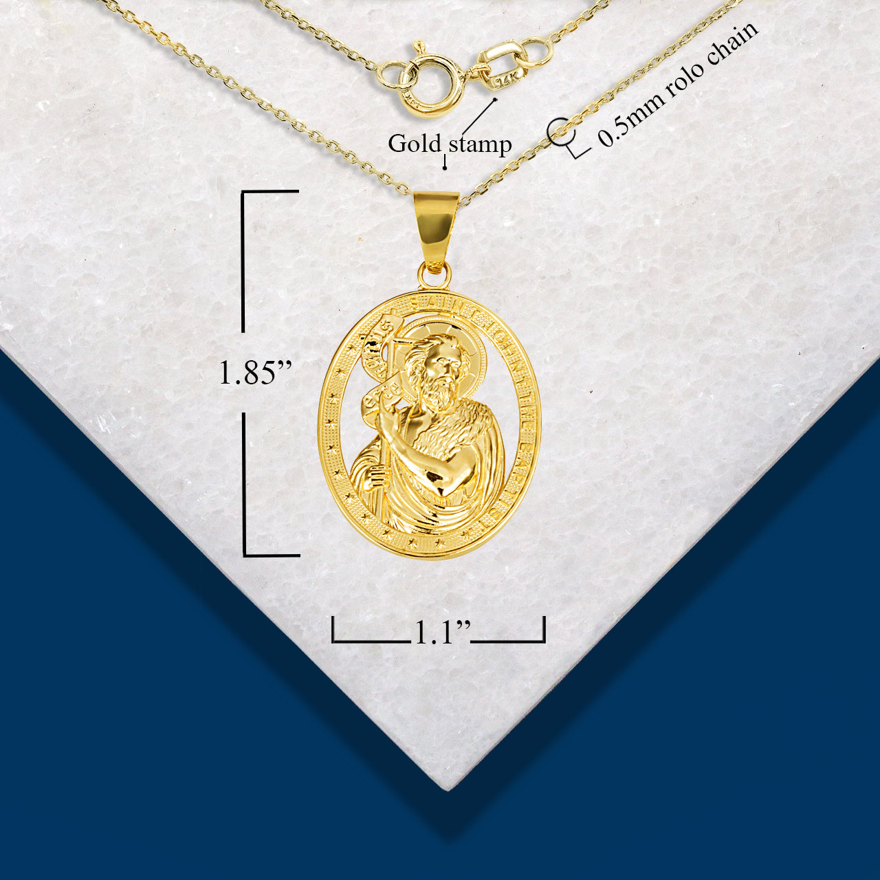 Gold Oval Patron Saint John The Baptist Pendant Necklace, view 3
