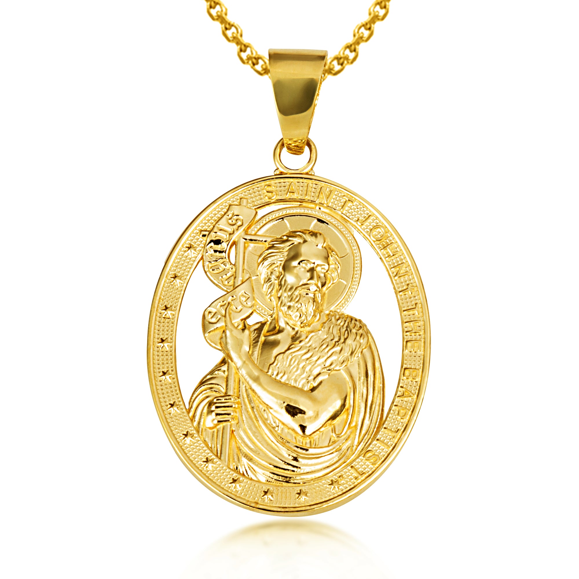 Gold Oval Patron Saint John The Baptist Pendant Necklace, view 4