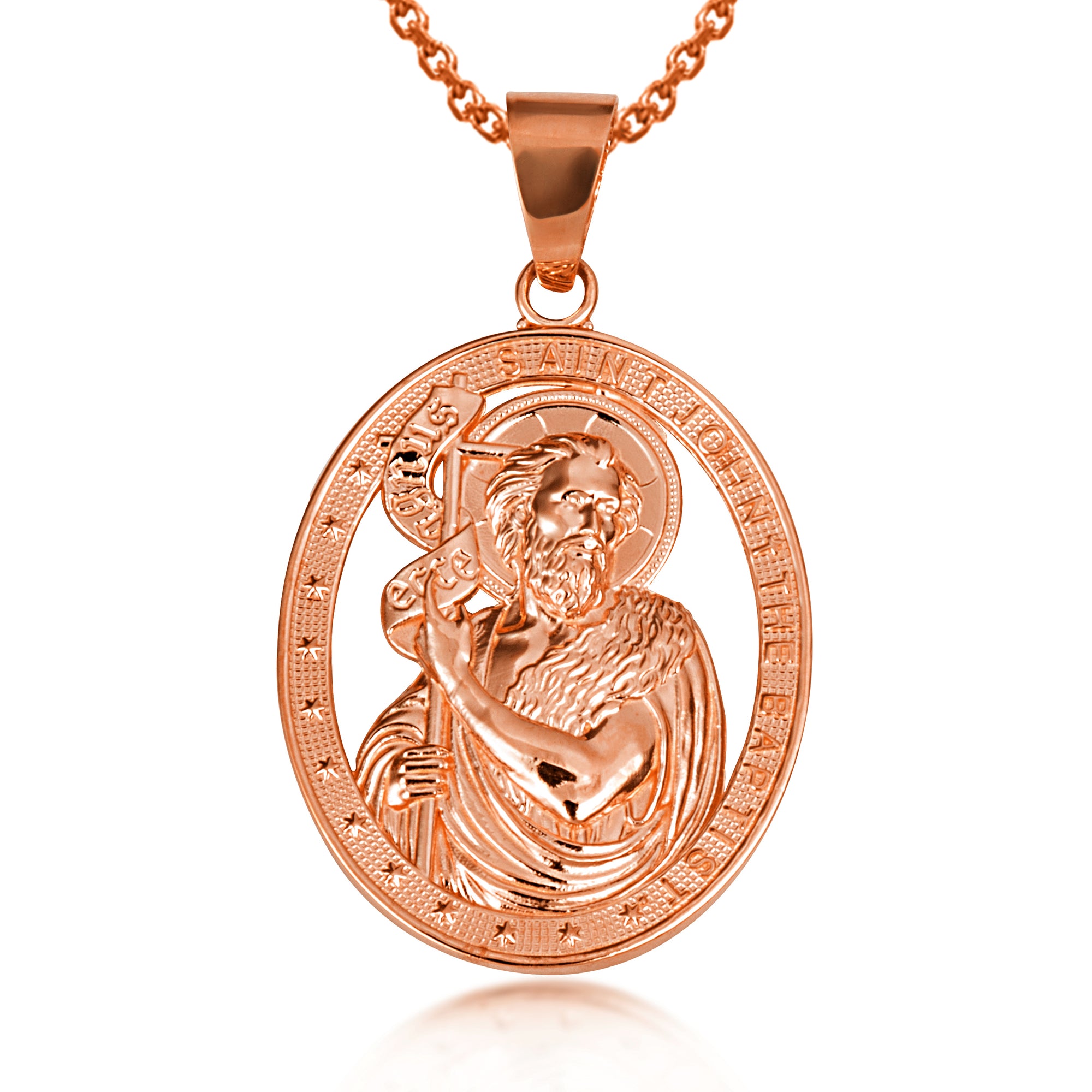 Gold Oval Patron Saint John The Baptist Pendant Necklace, view 5