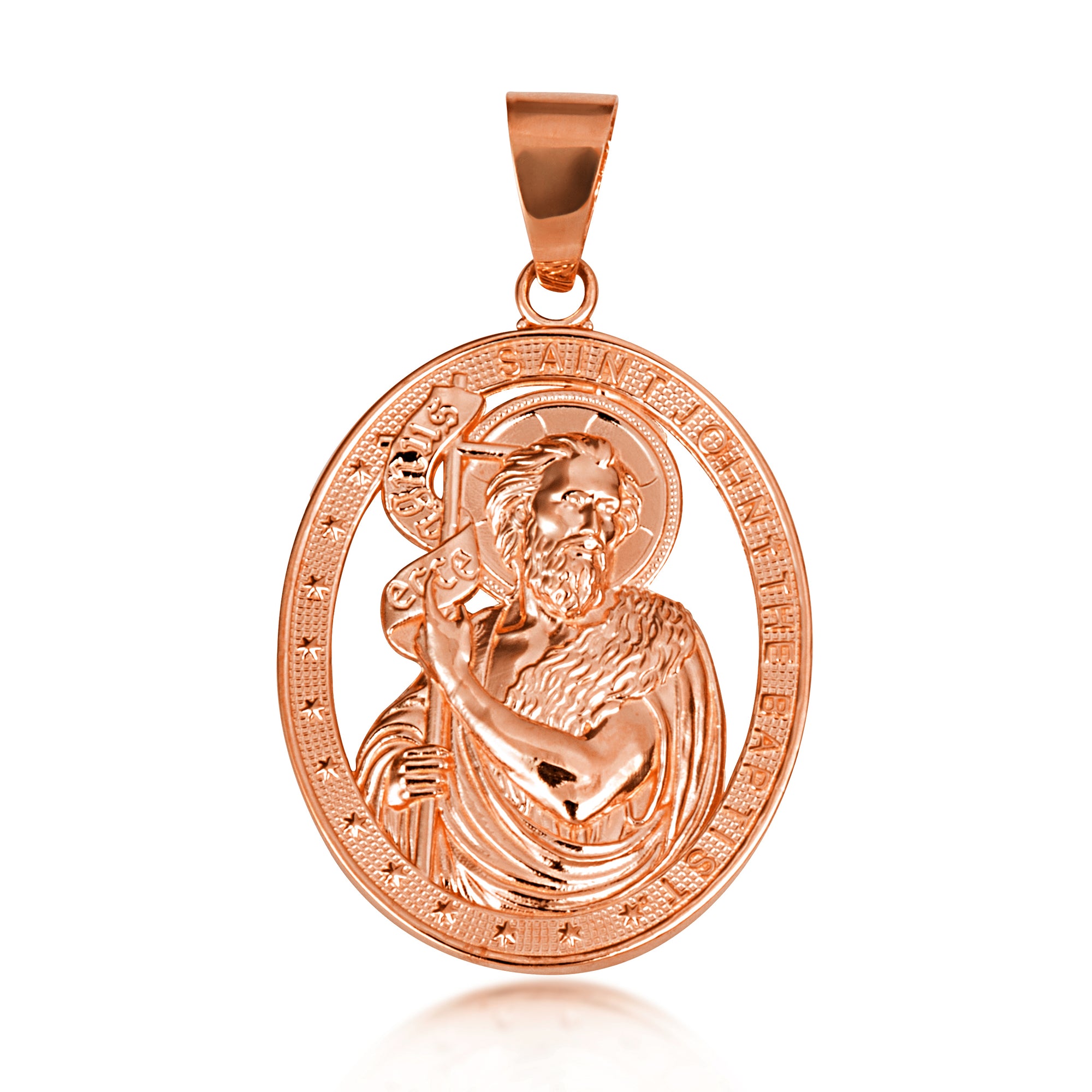Gold Oval Patron Saint John The Baptist Pendant Necklace, view 6