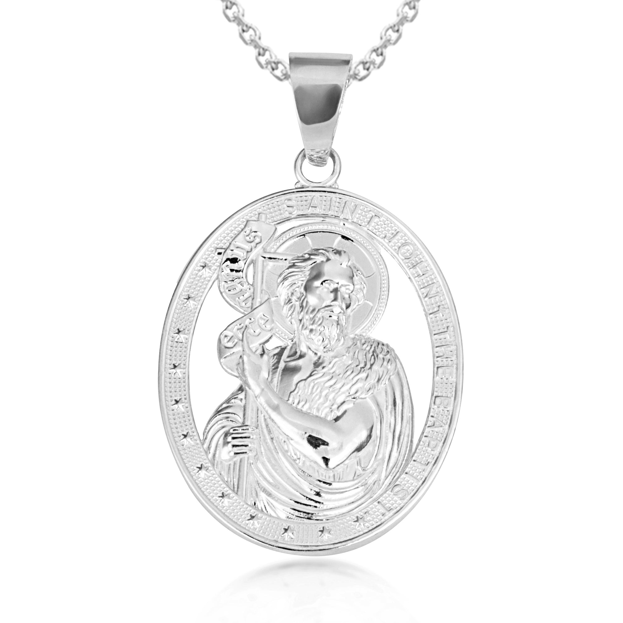 Gold Oval Patron Saint John The Baptist Pendant Necklace, view 7
