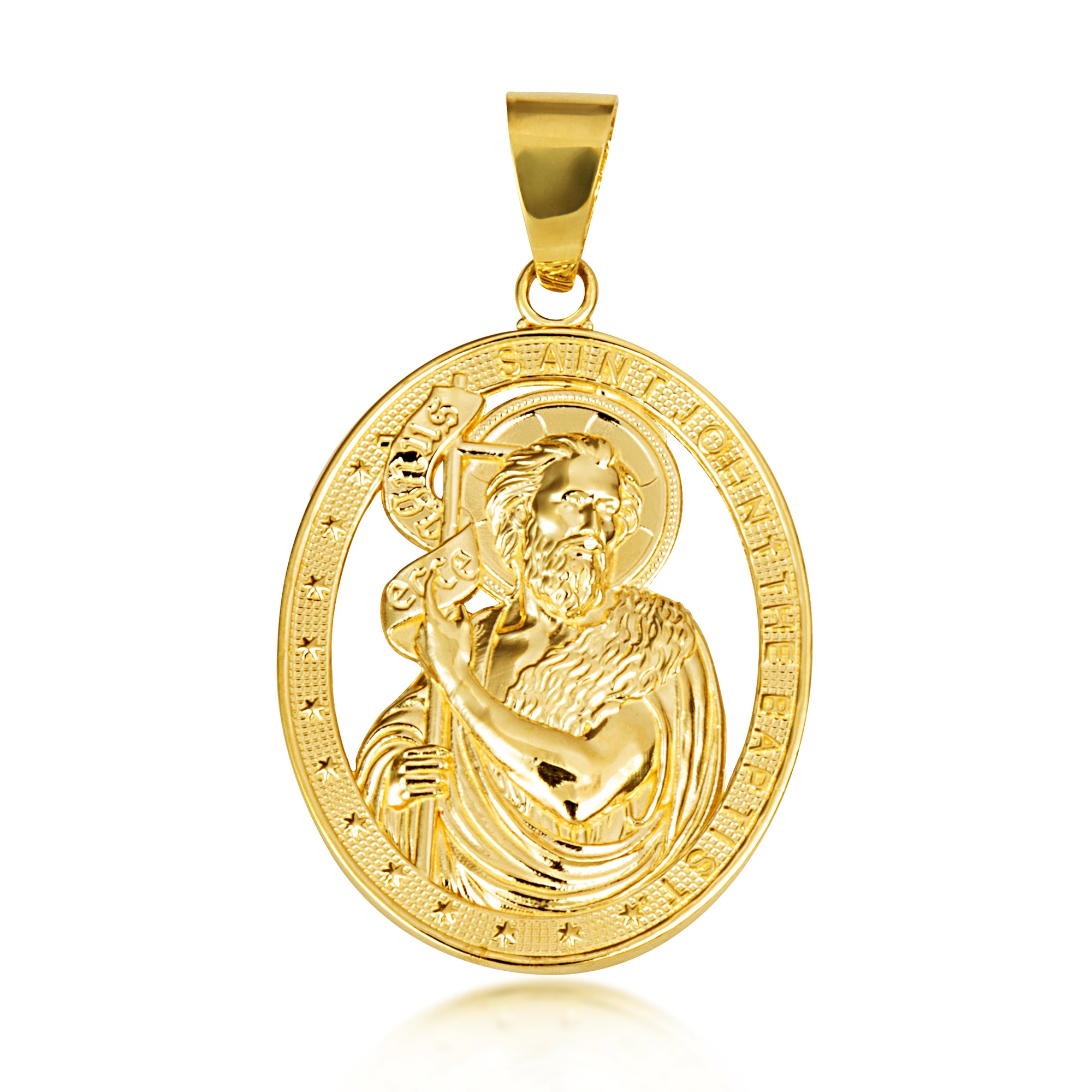 Gold Oval Patron Saint John The Baptist Pendant Necklace, view 9