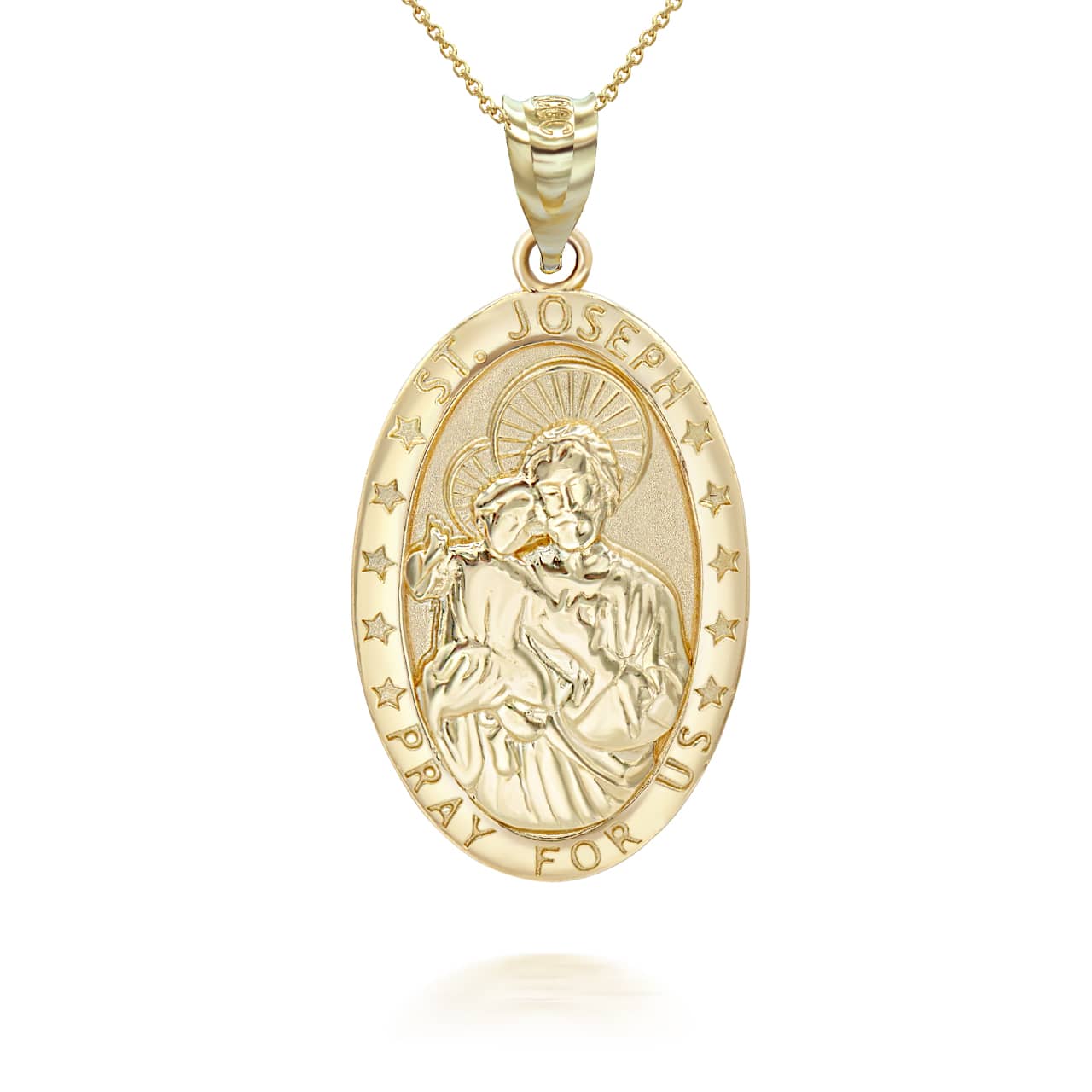 Gold Oval Saint Joseph Pendant Necklace, view 3